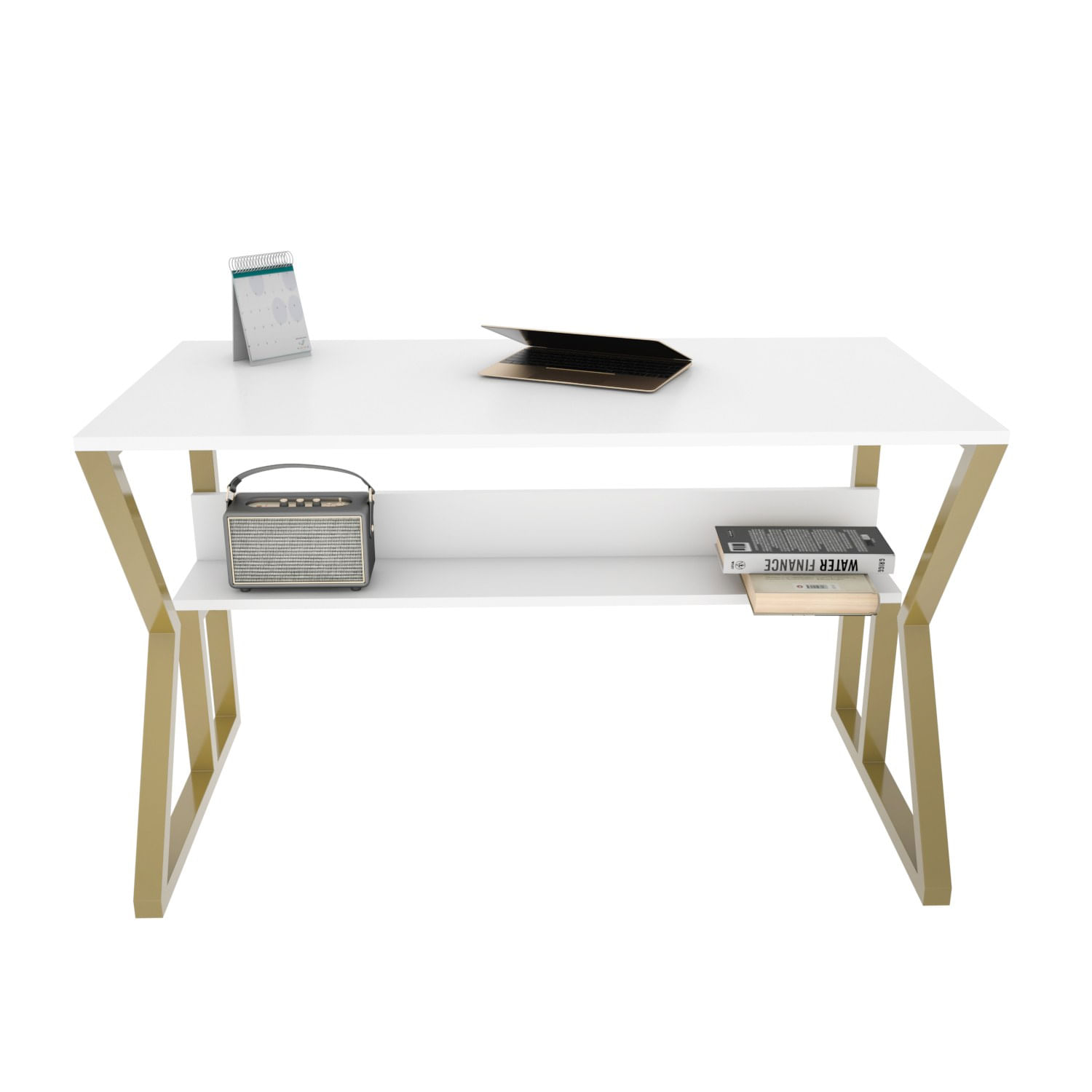 Birou de studiu, Hanah Home, pal melaminat, alb auriu, 120x60x72.8 cm — imaginea 3