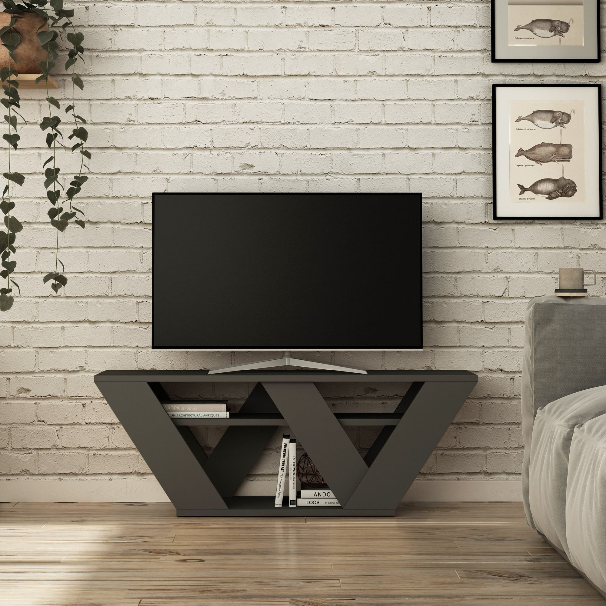 Comoda tv, Hanah Home, panou aglomerat cu melamina, antracit, 110x40x30 cm