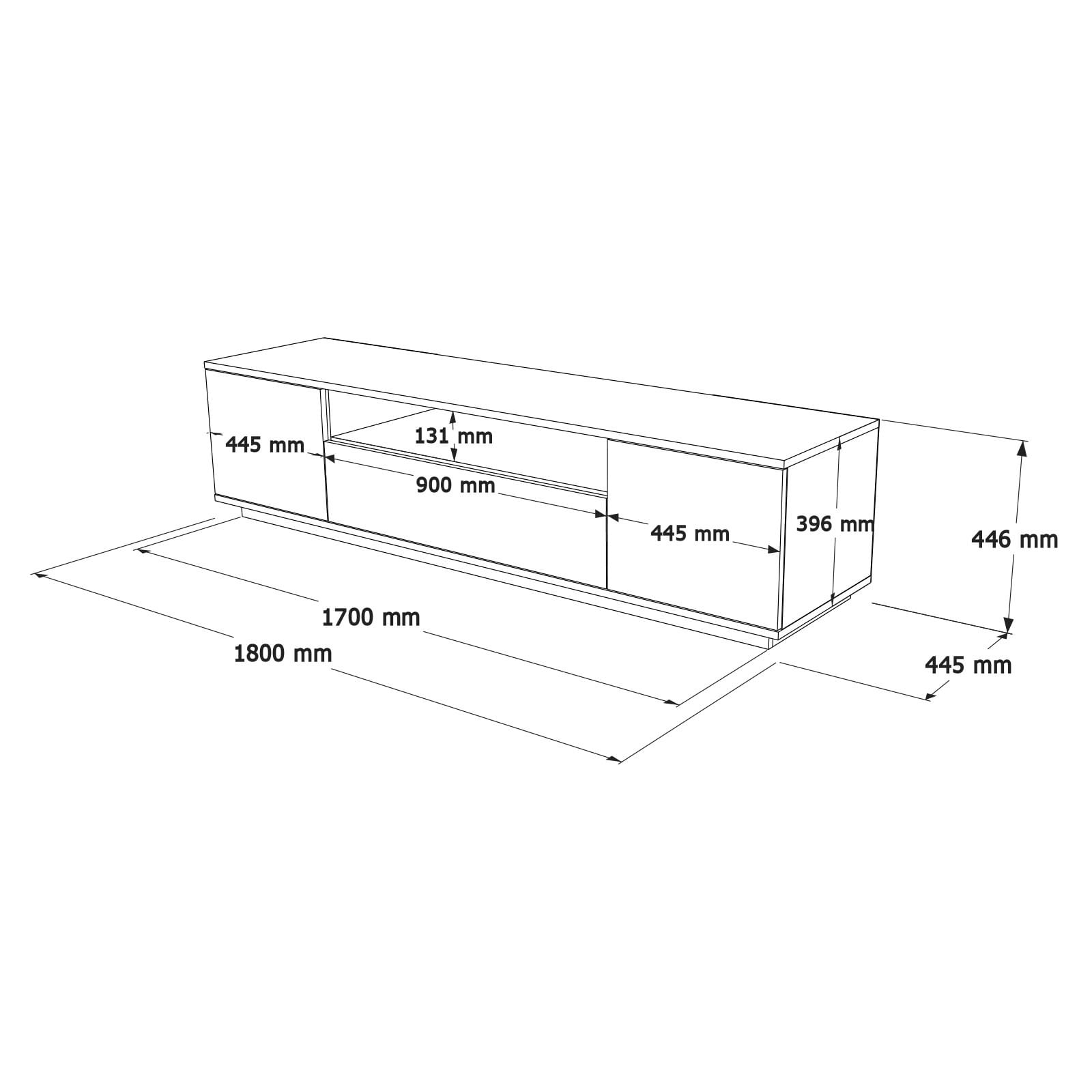Comoda tv, Hanah Home, pal melaminat, pin atlantic si alb, 180x44.5x44.6 cm