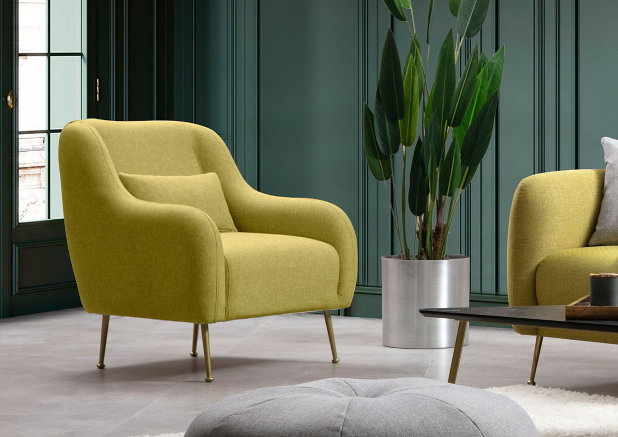 Fotoliu, Atelier Del Sofa, lemn fag si pal, galben, 78x90x89 cm — imaginea 3