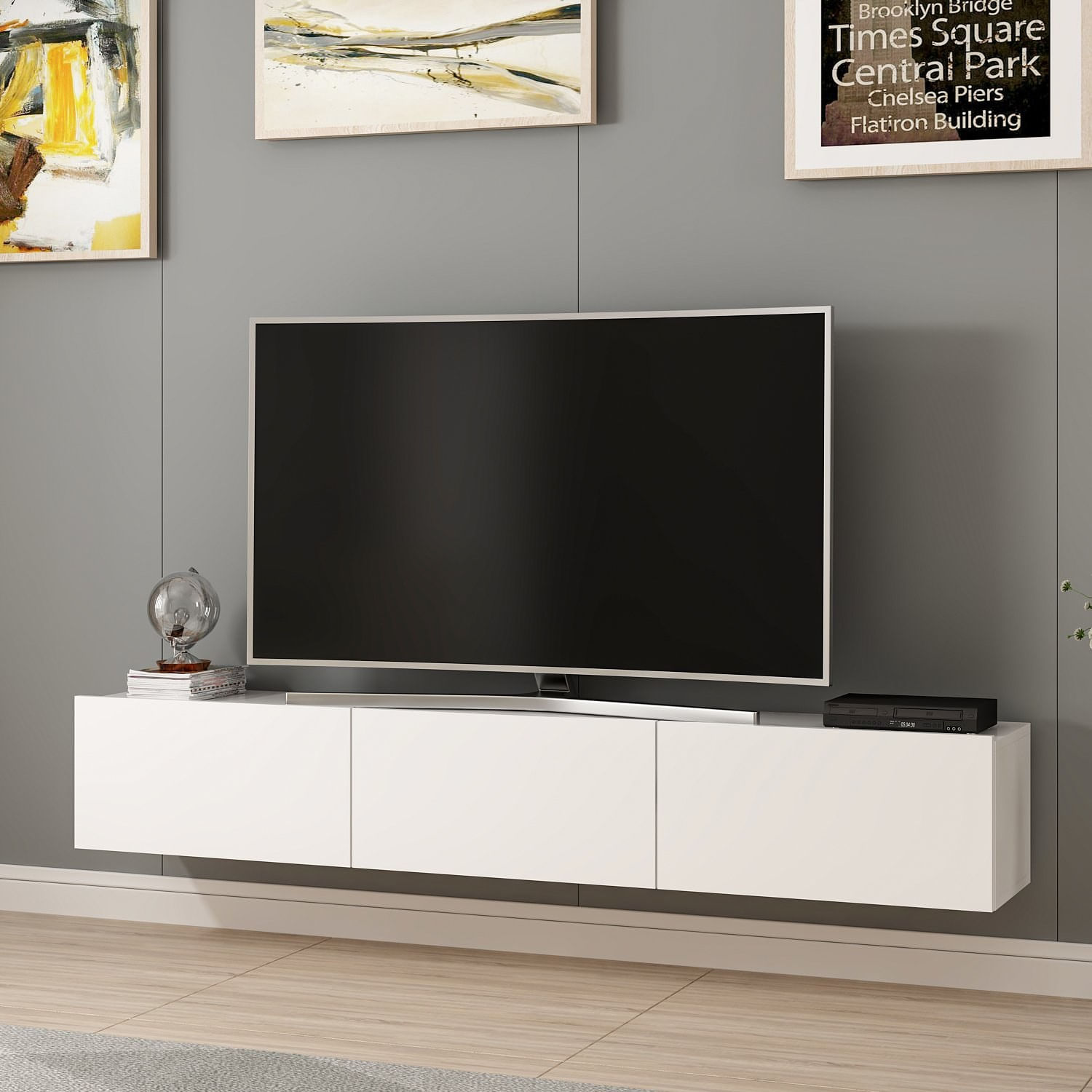 Consola tv, Hanah Home, pal melaminat, alb, 180x32x30 cm — imaginea 5