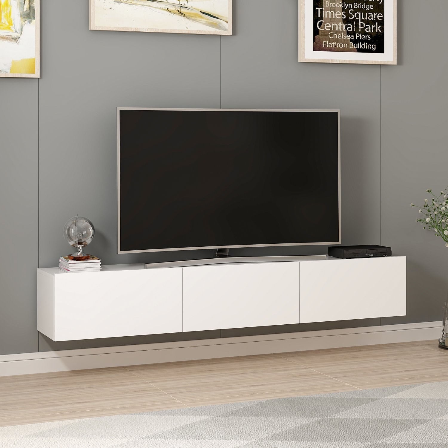 Consola tv, Hanah Home, pal melaminat, alb, 180x32x30 cm — imaginea 6
