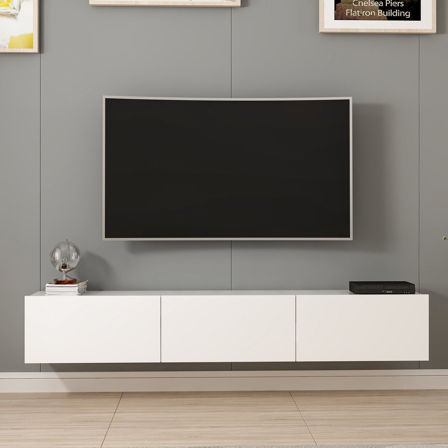 Consola tv, Hanah Home, pal melaminat, alb, 180x32x30 cm — imaginea 7
