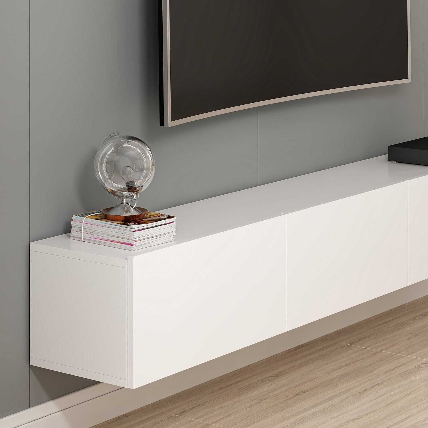 Consola tv, Hanah Home, pal melaminat, alb, 180x32x30 cm — imaginea 8