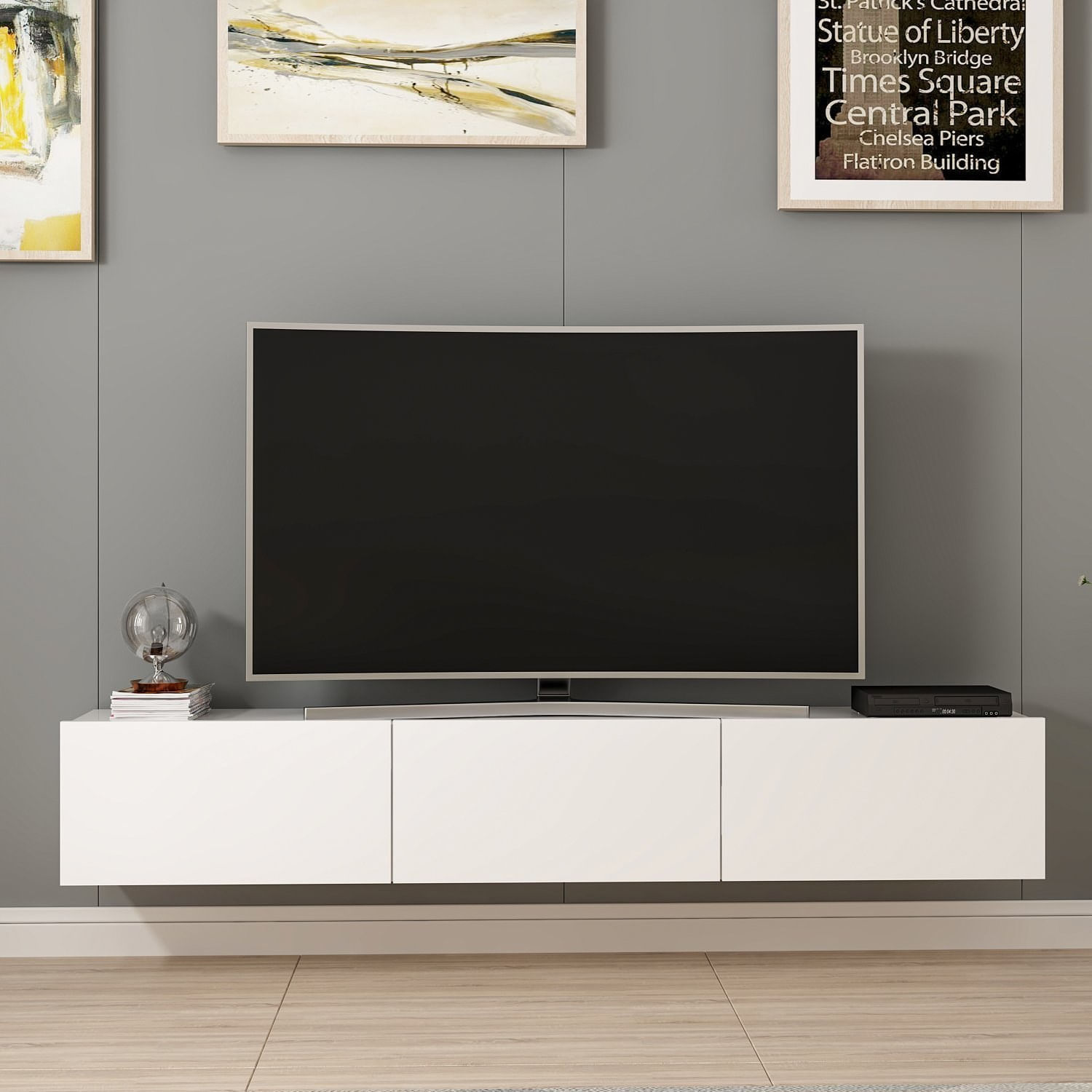 Consola tv, Hanah Home, pal melaminat, alb, 180x32x30 cm — imaginea 9