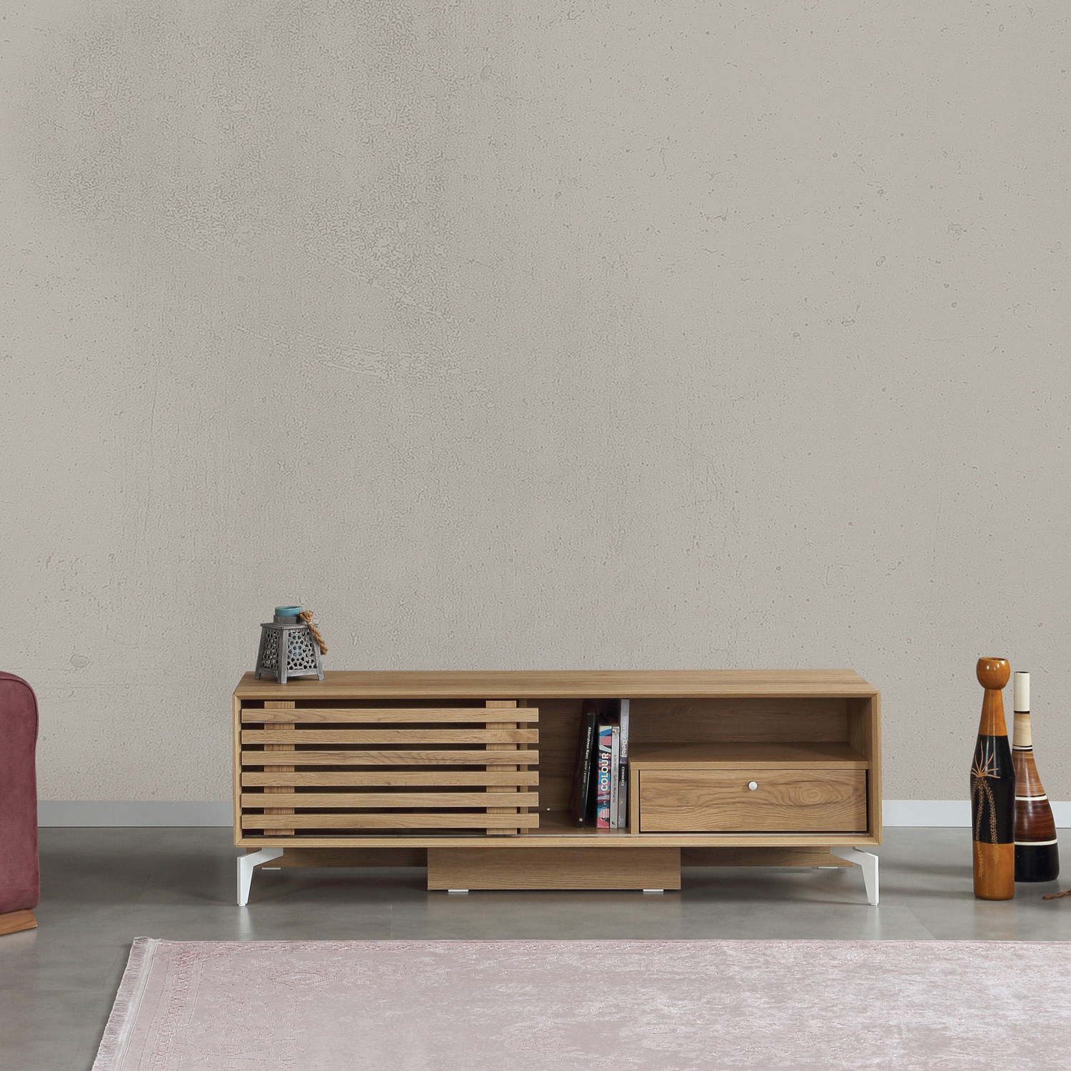 Comoda tv, Hanah Home, pal melaminat, stejar, 150x41x50 cm — imaginea 5