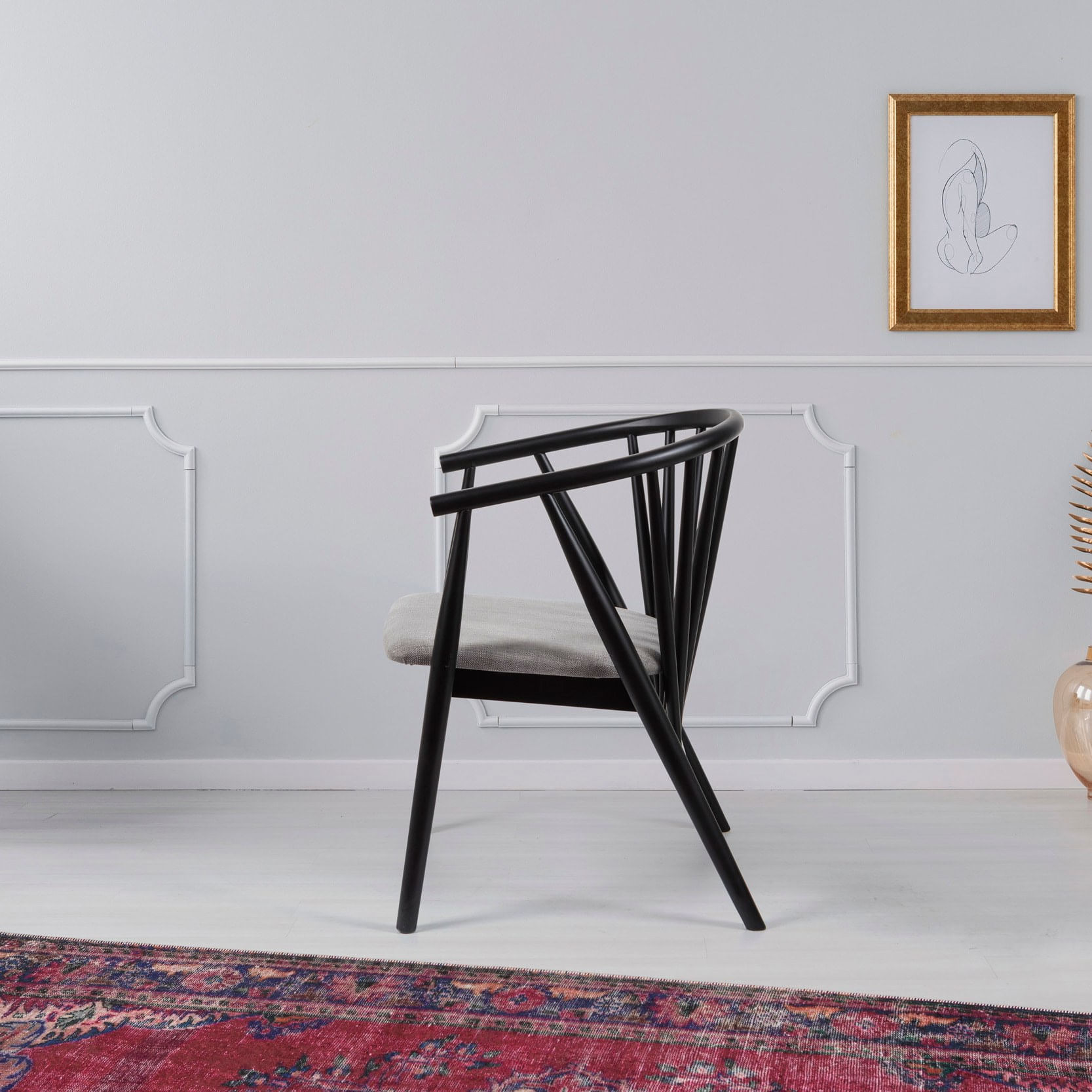Fotoliu, Hanah Home, lemn masiv, negru si bej, 55x77x47 cm — imaginea 6