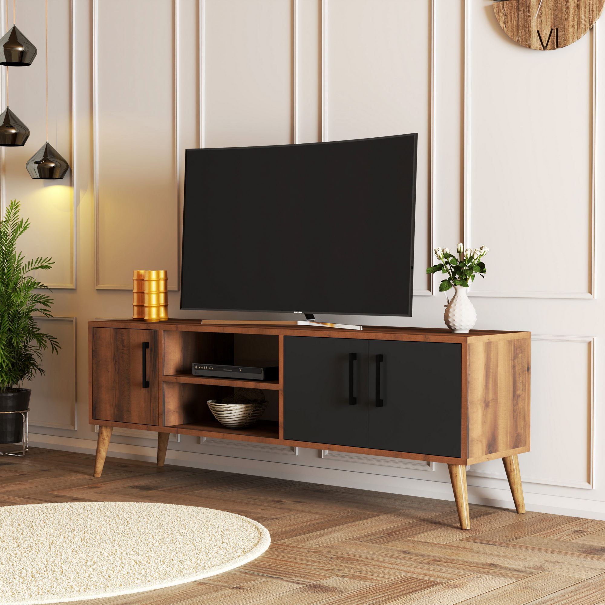 Comoda tv, Hanah Home, pal melaminat, nuc si antracit, 150x34x52 cm — imaginea 4