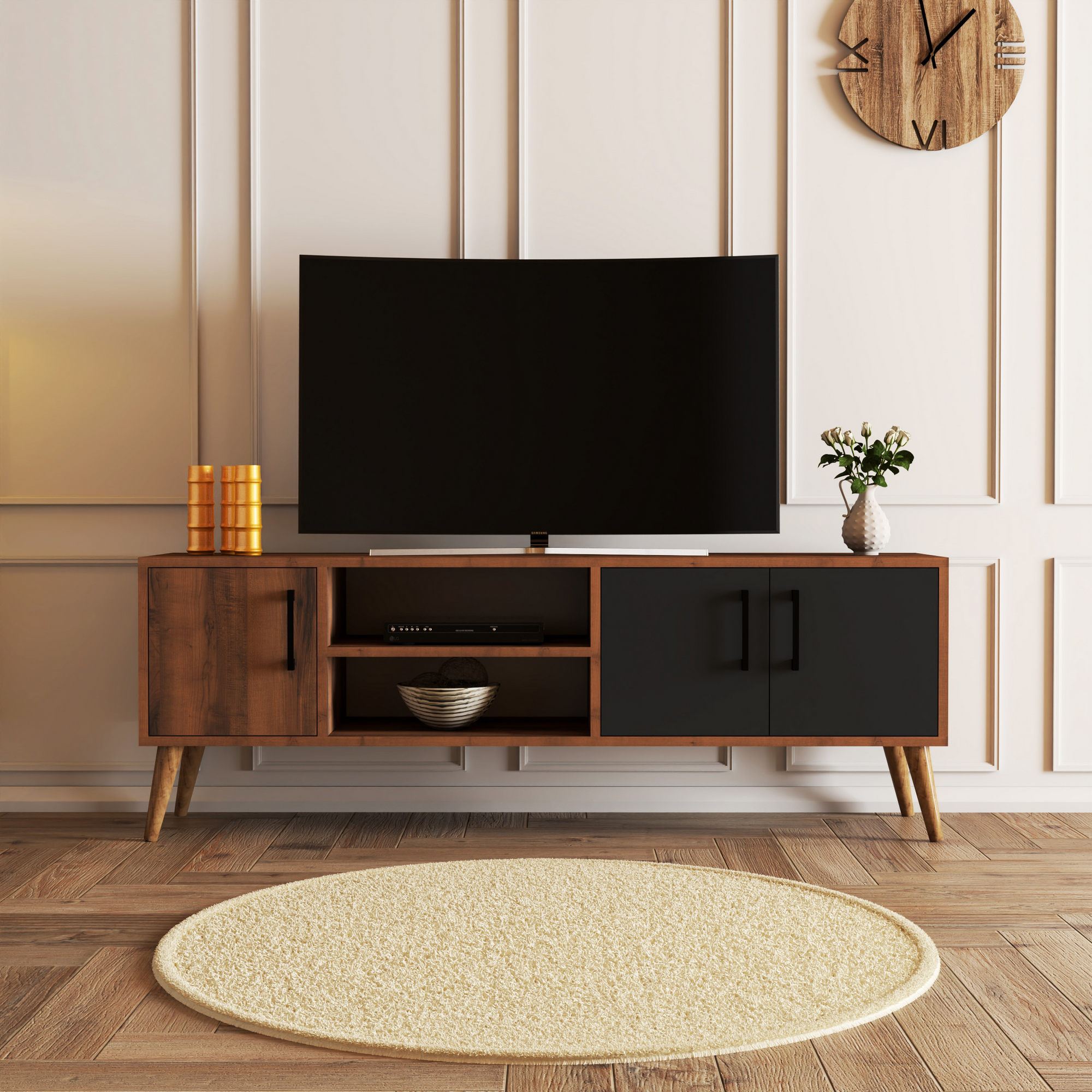 Comoda tv, Hanah Home, pal melaminat, nuc si antracit, 150x34x52 cm — imaginea 5