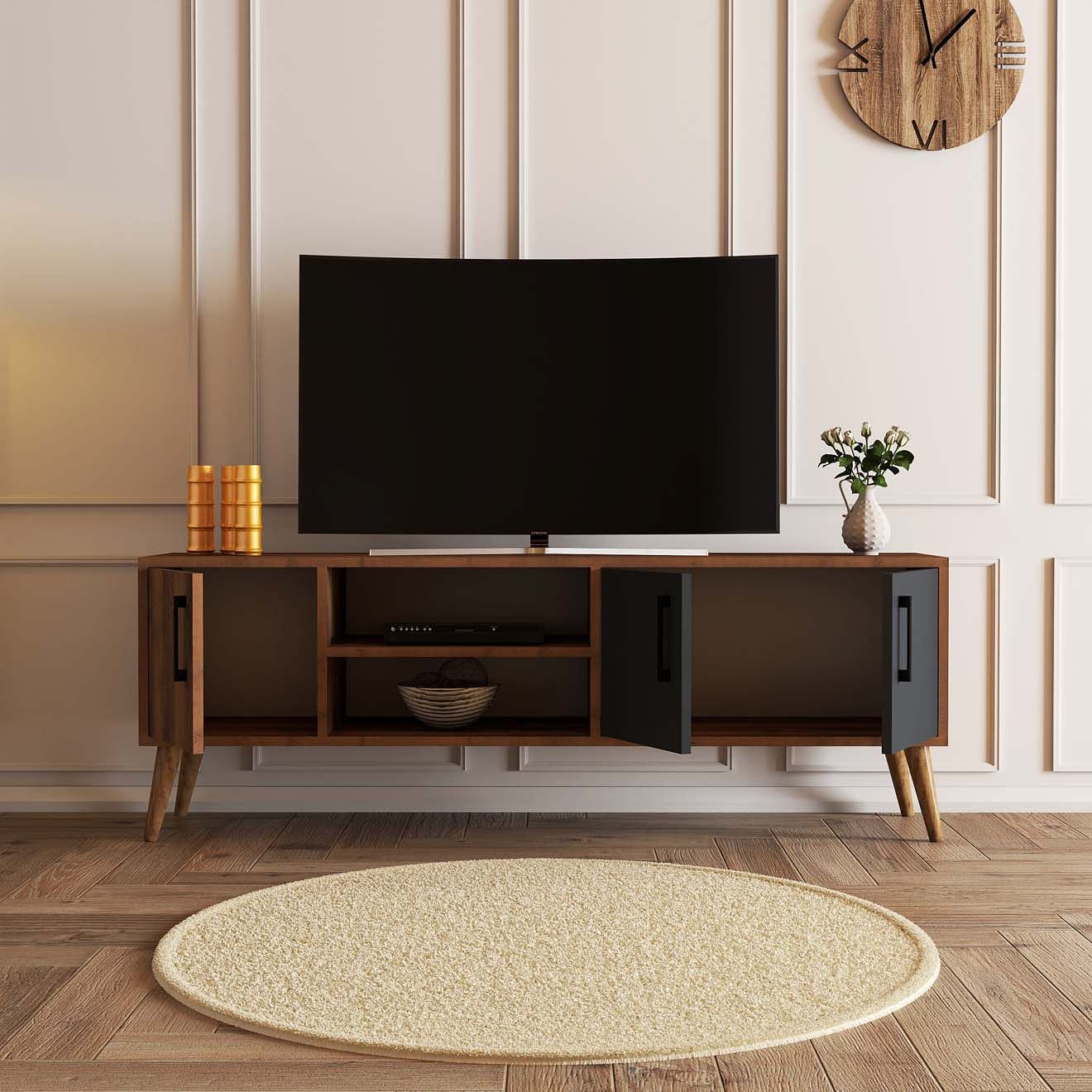 Comoda tv, Hanah Home, pal melaminat, nuc si antracit, 150x34x52 cm — imaginea 6
