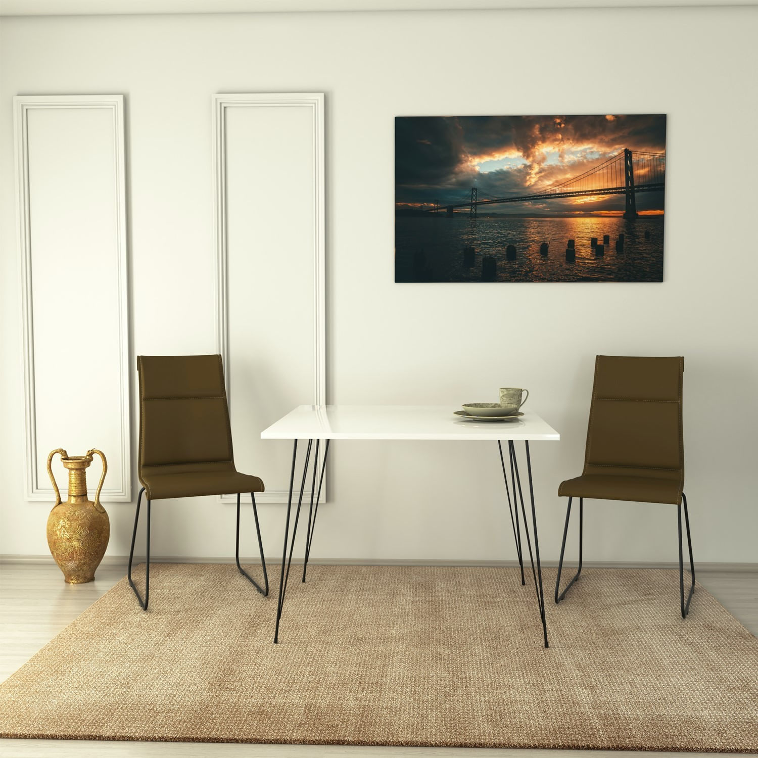 Masa, Hanah Home, panou de particule acoperit cu melamina, alb, 90x90x75 cm — imaginea 3