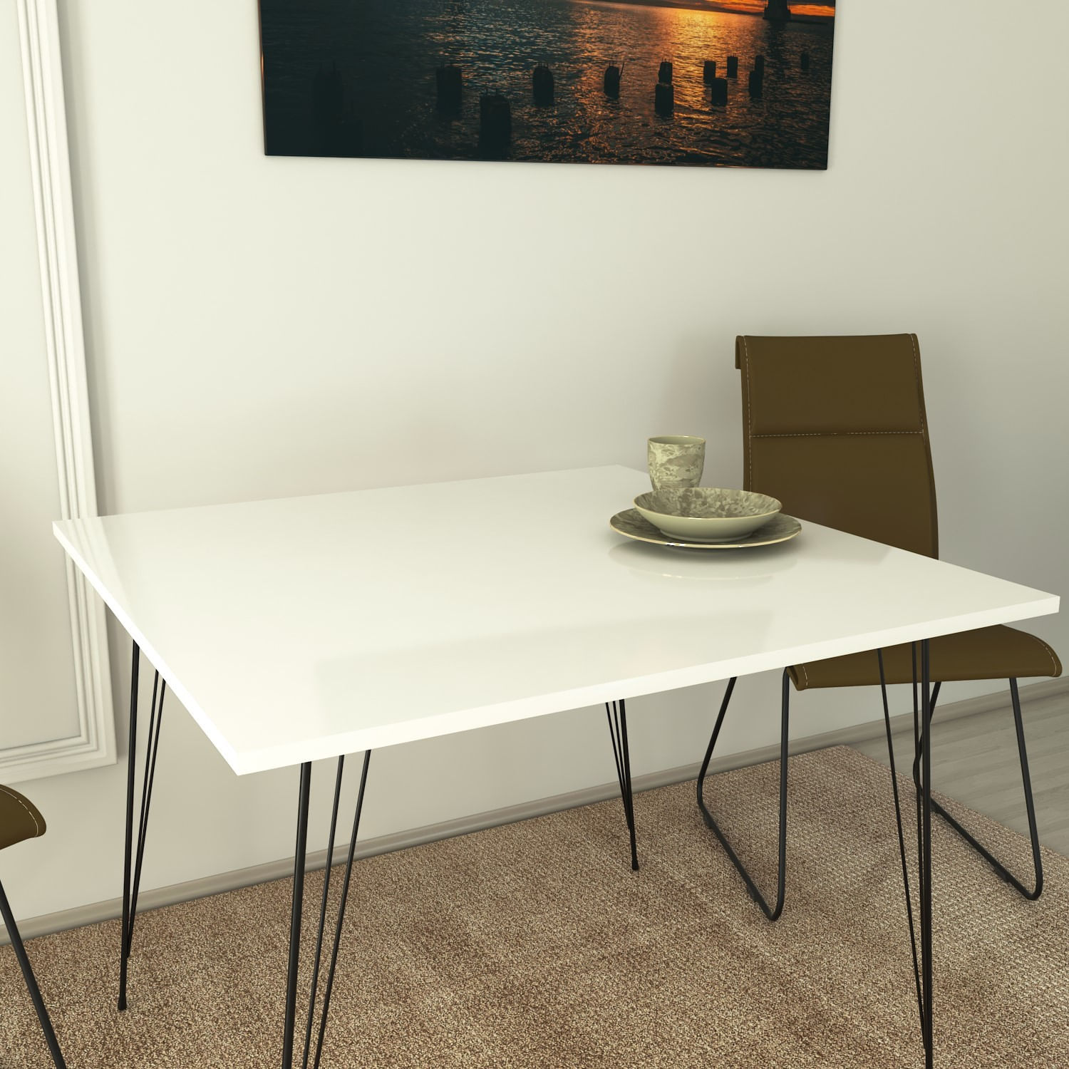 Masa, Hanah Home, panou de particule acoperit cu melamina, alb, 90x90x75 cm — imaginea 5
