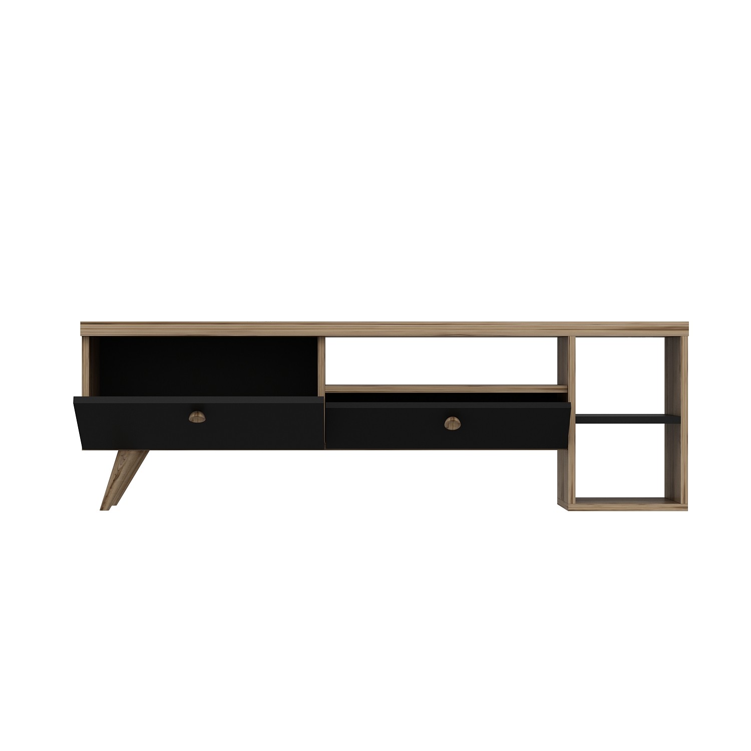 Comoda tv, Hanah Home, pal melaminat, negru si stejar, 150x35x47 cm — imaginea 2