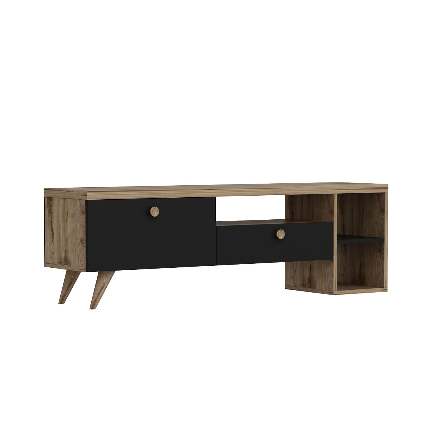 Comoda tv, Hanah Home, pal melaminat, negru si stejar, 150x35x47 cm — imaginea 3