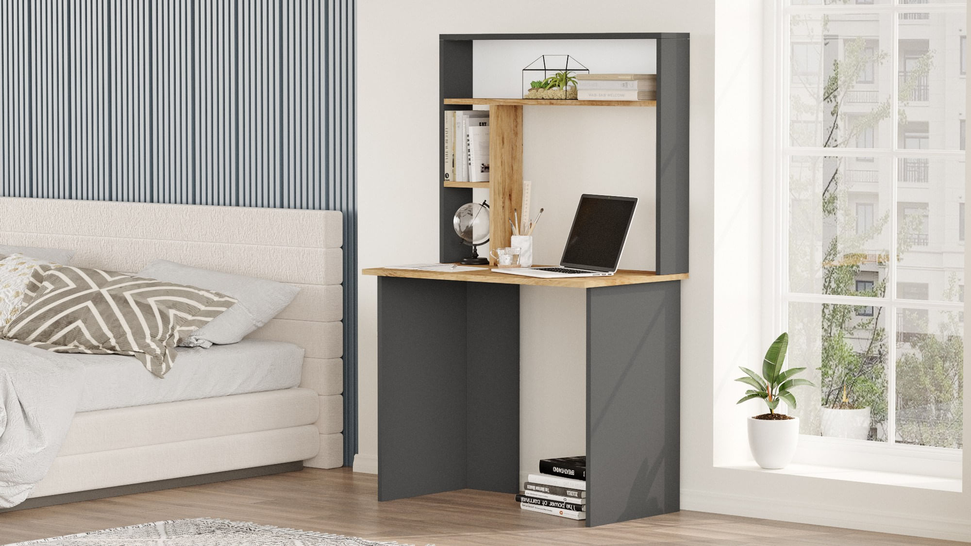 Birou, Hanah Home, pal melaminat, pin atlantic si antracit, 90x51.6x148.6 cm — imaginea 3