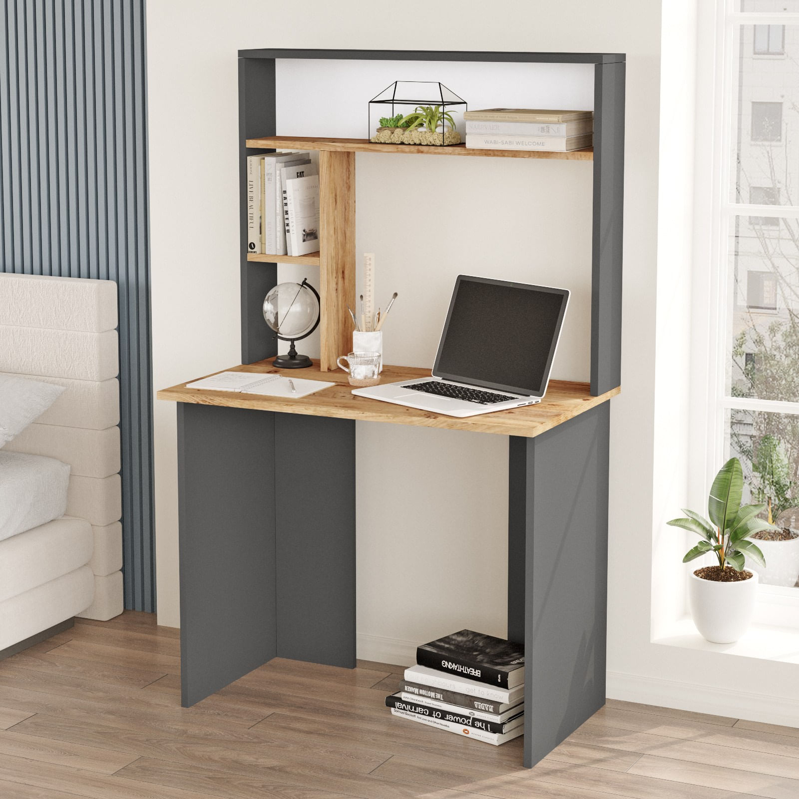 Birou, Hanah Home, pal melaminat, pin atlantic si antracit, 90x51.6x148.6 cm — imaginea 4