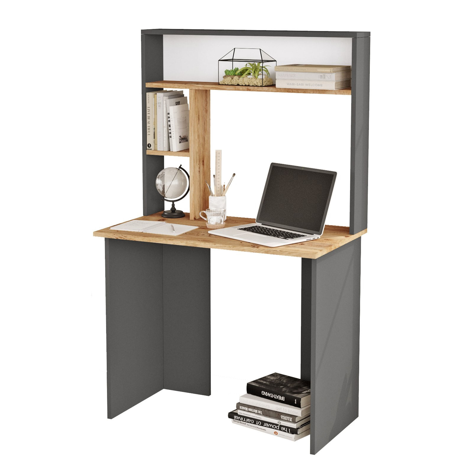 Birou, Hanah Home, pal melaminat, pin atlantic si antracit, 90x51.6x148.6 cm — imaginea 5