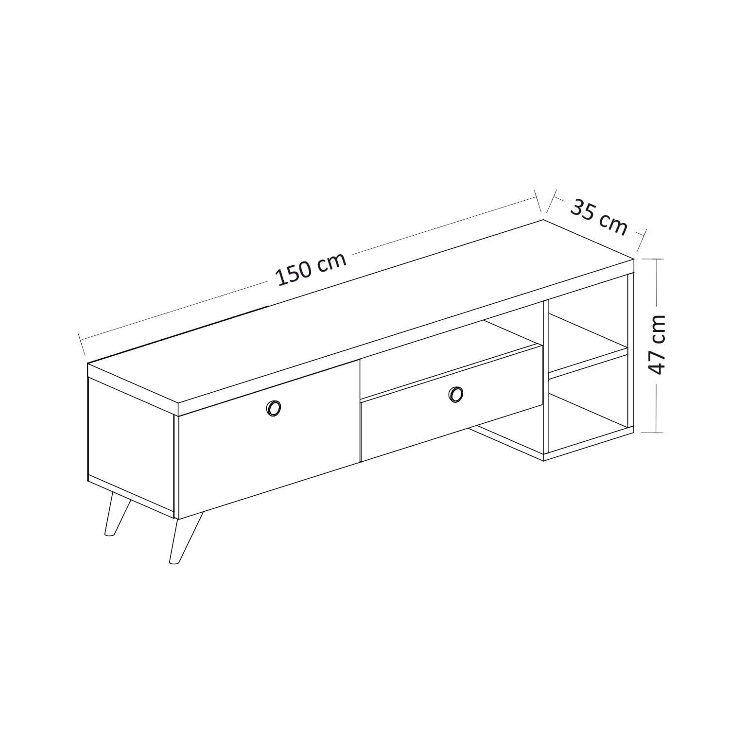 Comoda tv, Hanah Home, pal melaminat, negru si stejar, 150x35x47 cm — imaginea 7