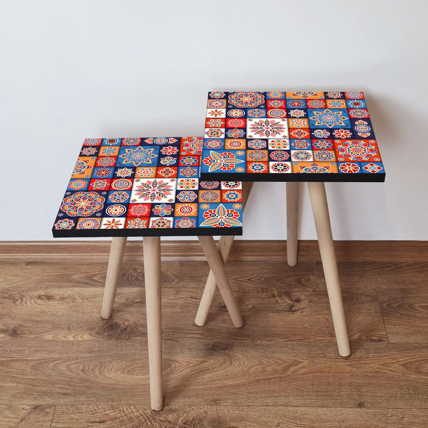 Set masute de cafea, Hanah Home, mdf, multicolor, 35x35x47 cm, picioare fag, 481LNA2678