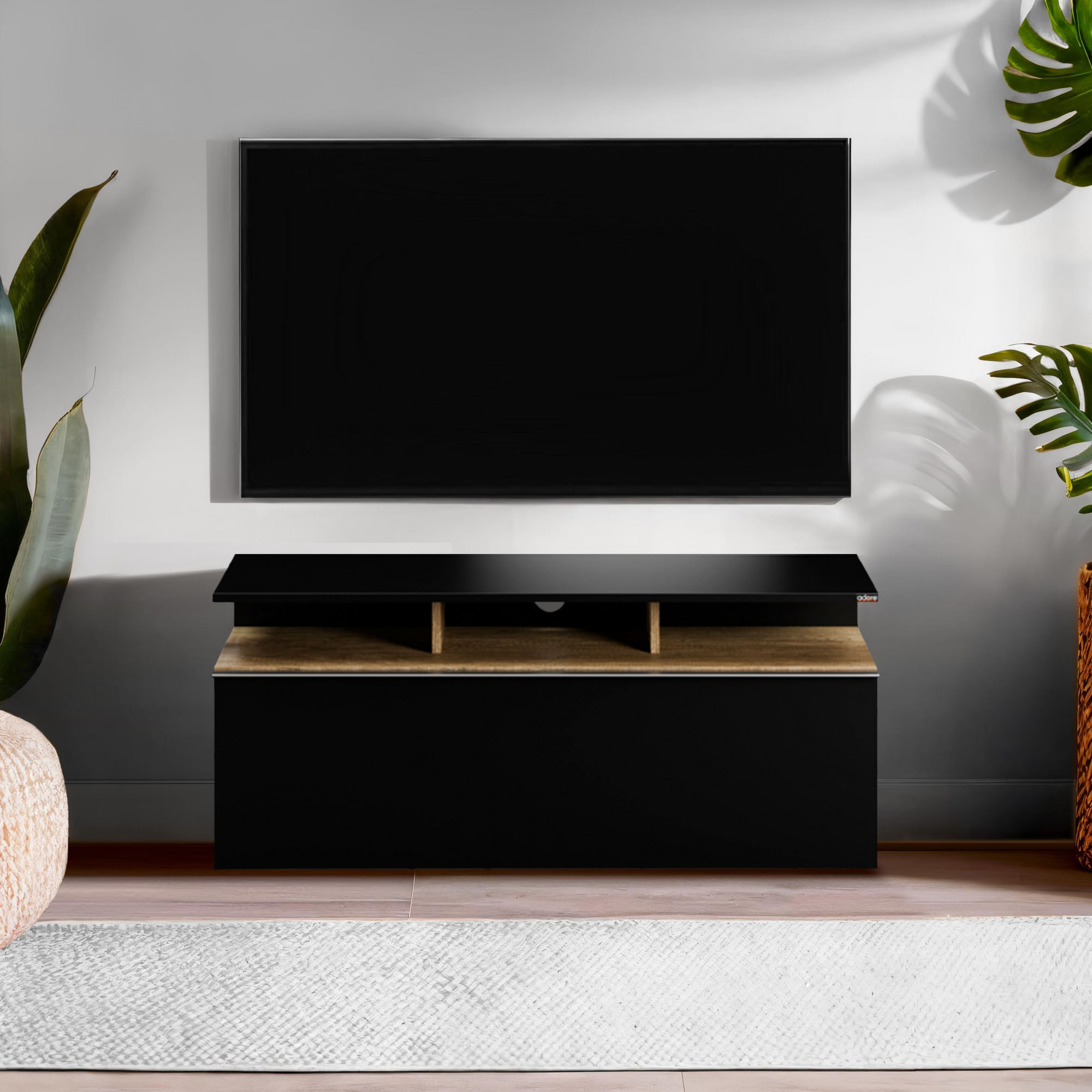 Comoda tv, Hanah Home, pal melaminat, negru si nuc, 117x48x40 cm — imaginea 6