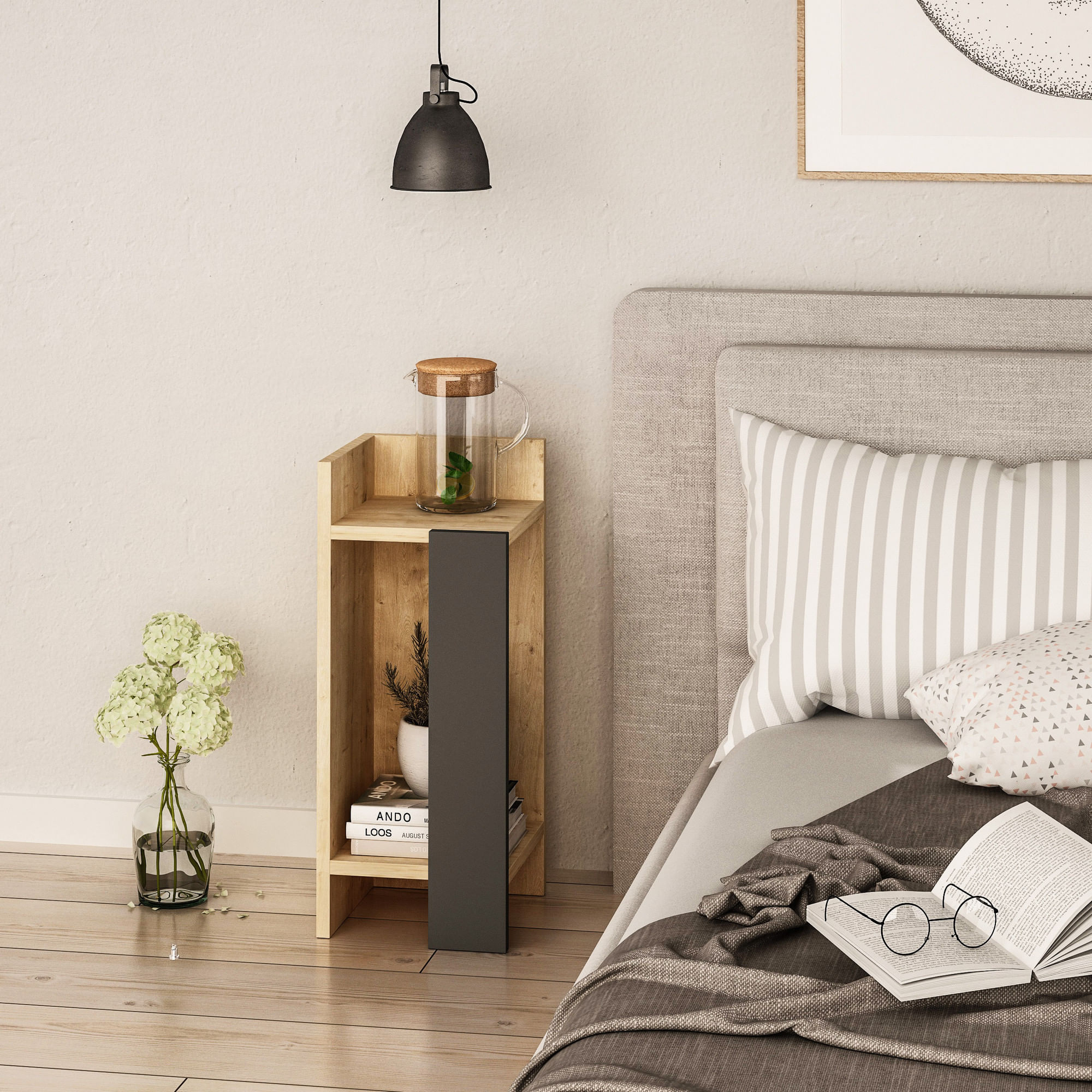 Noptiera, Hanah Home, pal melaminat, stejar si antracit, 25x27x60 cm, 855DTE3507 — imaginea 3