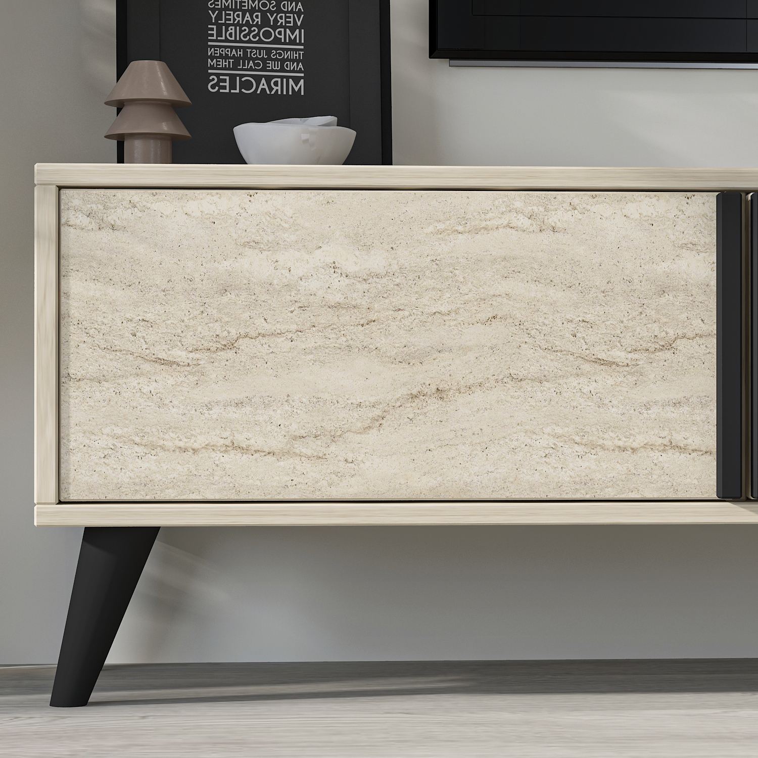 Comoda tv, Hanah Home, pal melaminat, travertin, 160x35x29.6 cm — imaginea 6