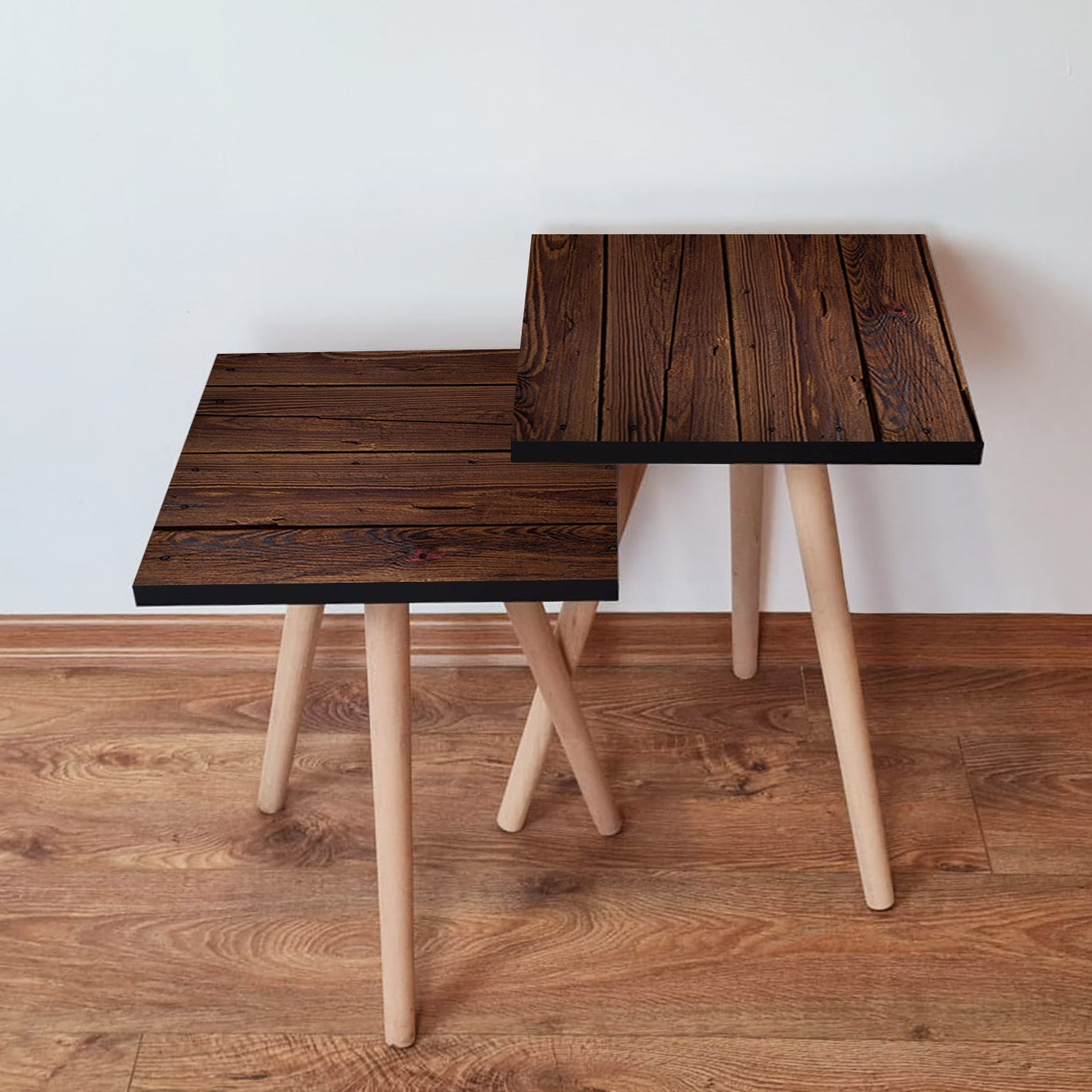 Set masute de cafea suprapuse, Hanah Home, mdf, maro, 35x35x47 cm, 481LNA2611