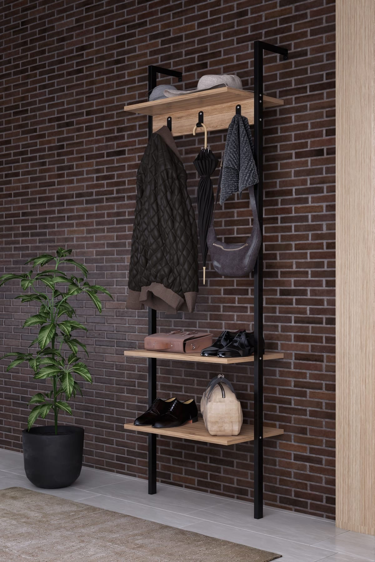 Cuier, Hanah Home, pal melaminat, negru, 60x26x180 cm — imaginea 5