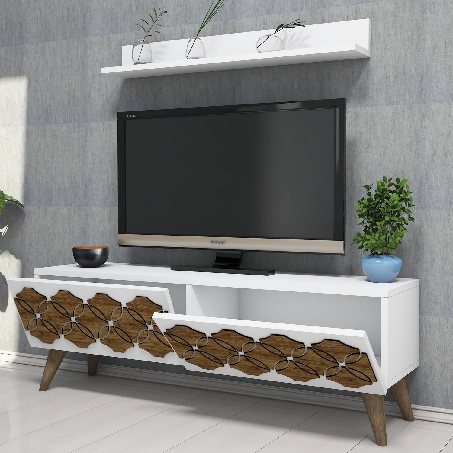 Corp tv, Hanah Home, pal melaminat, alb, 120x40x31.8 cm — imaginea 2