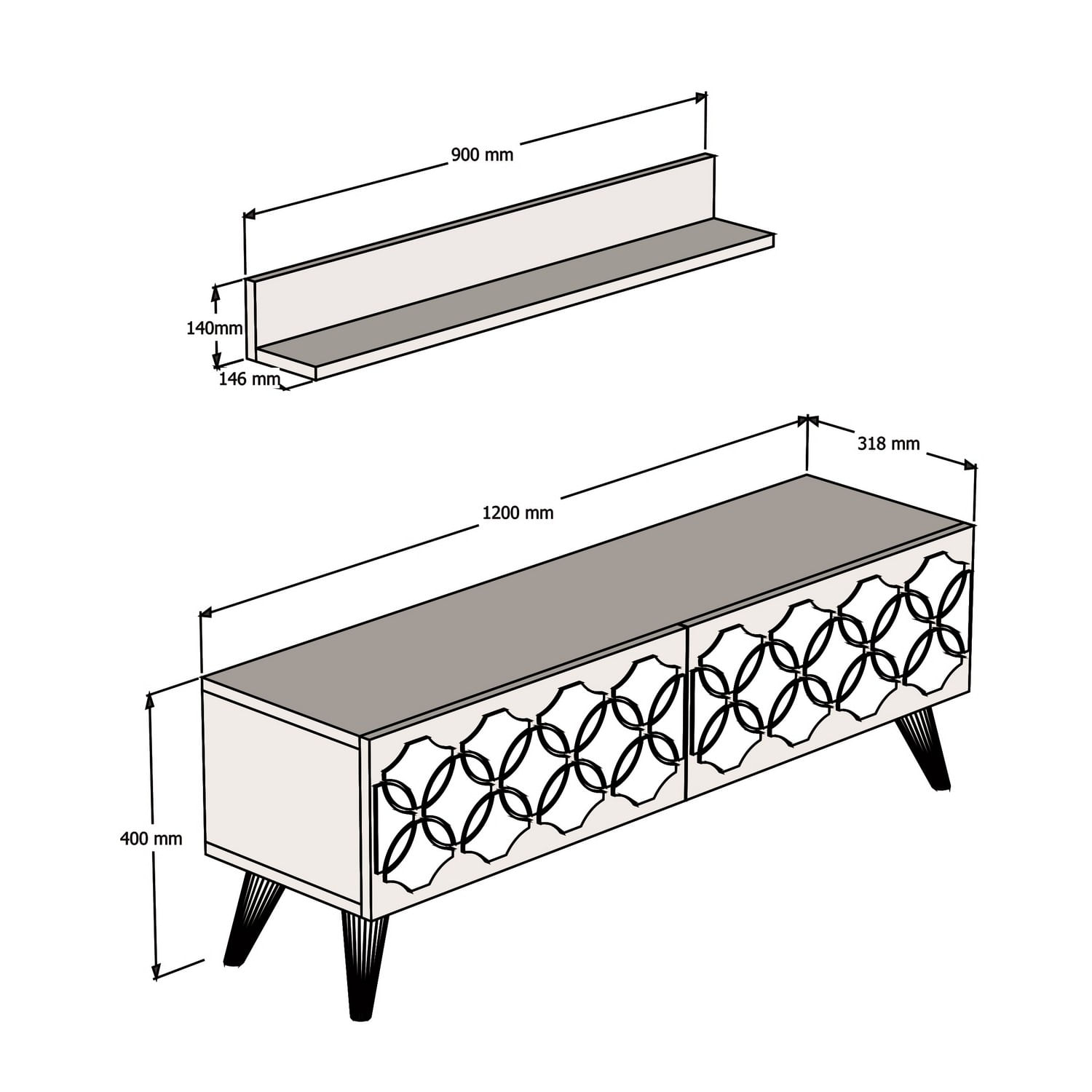 Corp tv, Hanah Home, pal melaminat, alb, 120x40x31.8 cm — imaginea 3
