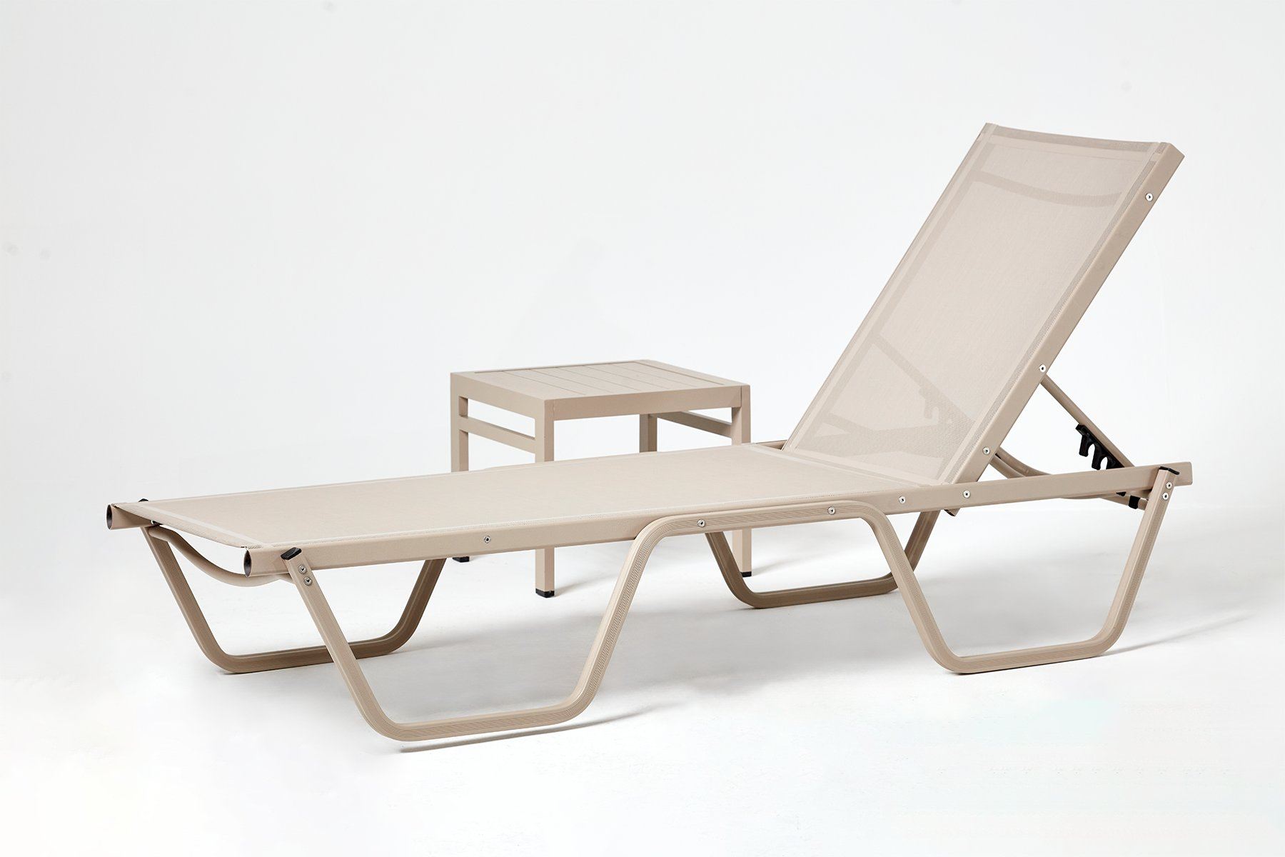 Set sezlong si masuta laterala, Hanah Home, 100% poliester vinilizat, bej, 193x61x31 cm — imaginea 2