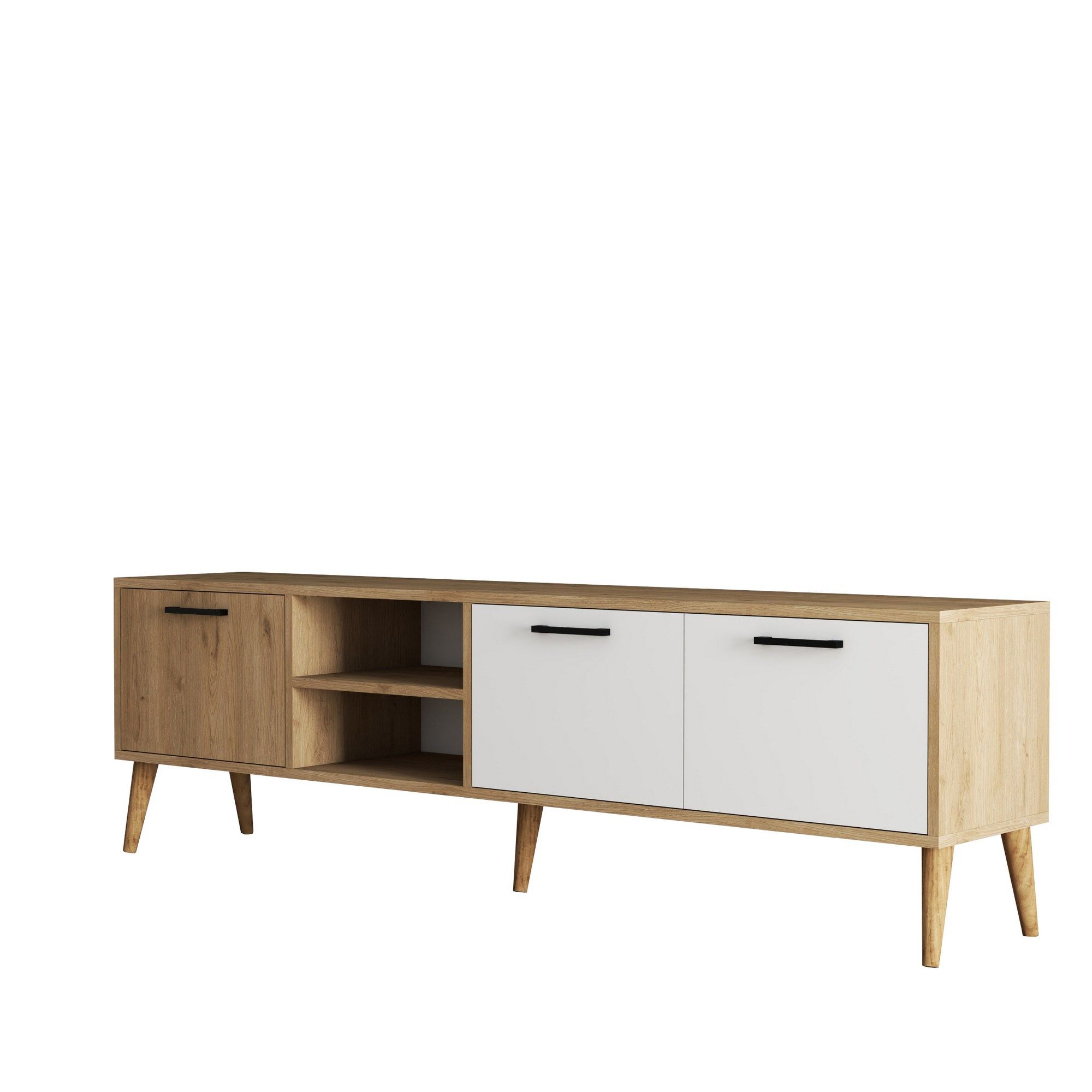 Comoda tv, Hanah Home, pal melaminat, stejar si alb, 180x35x53 cm — imaginea 2