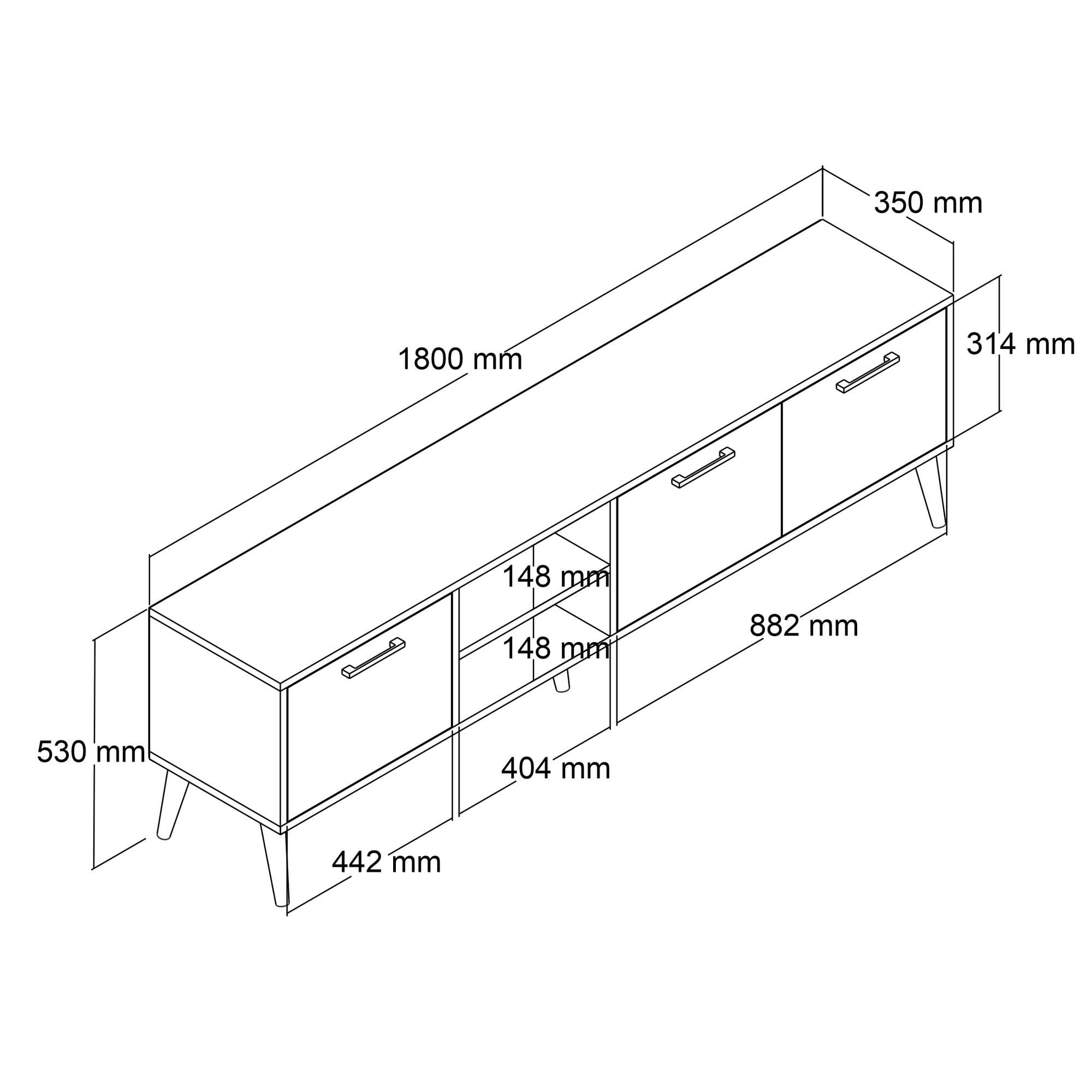 Comoda tv, Hanah Home, pal melaminat, stejar si alb, 180x35x53 cm — imaginea 6