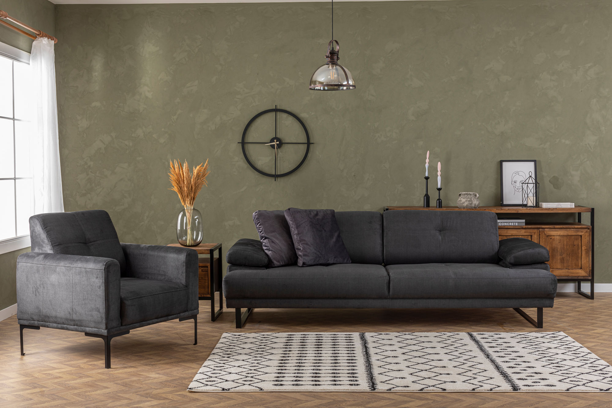 Fotoliu, Hanah Home, lemn fag si pal, antracit, 88x86x88 cm — imaginea 4
