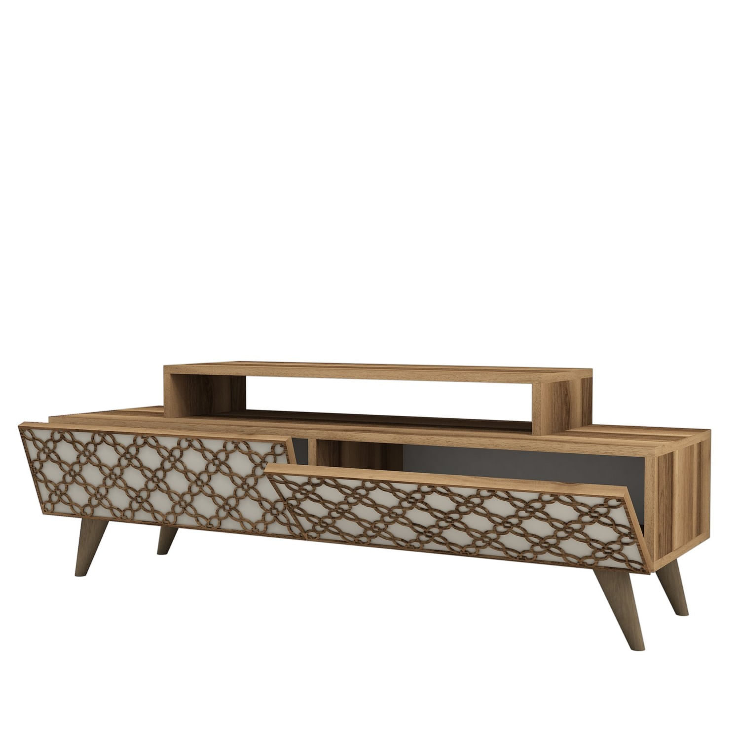Comoda tv, Hanah Home, pal melaminat, nuc si crem, 140x41.8x48.8 cm — imaginea 3