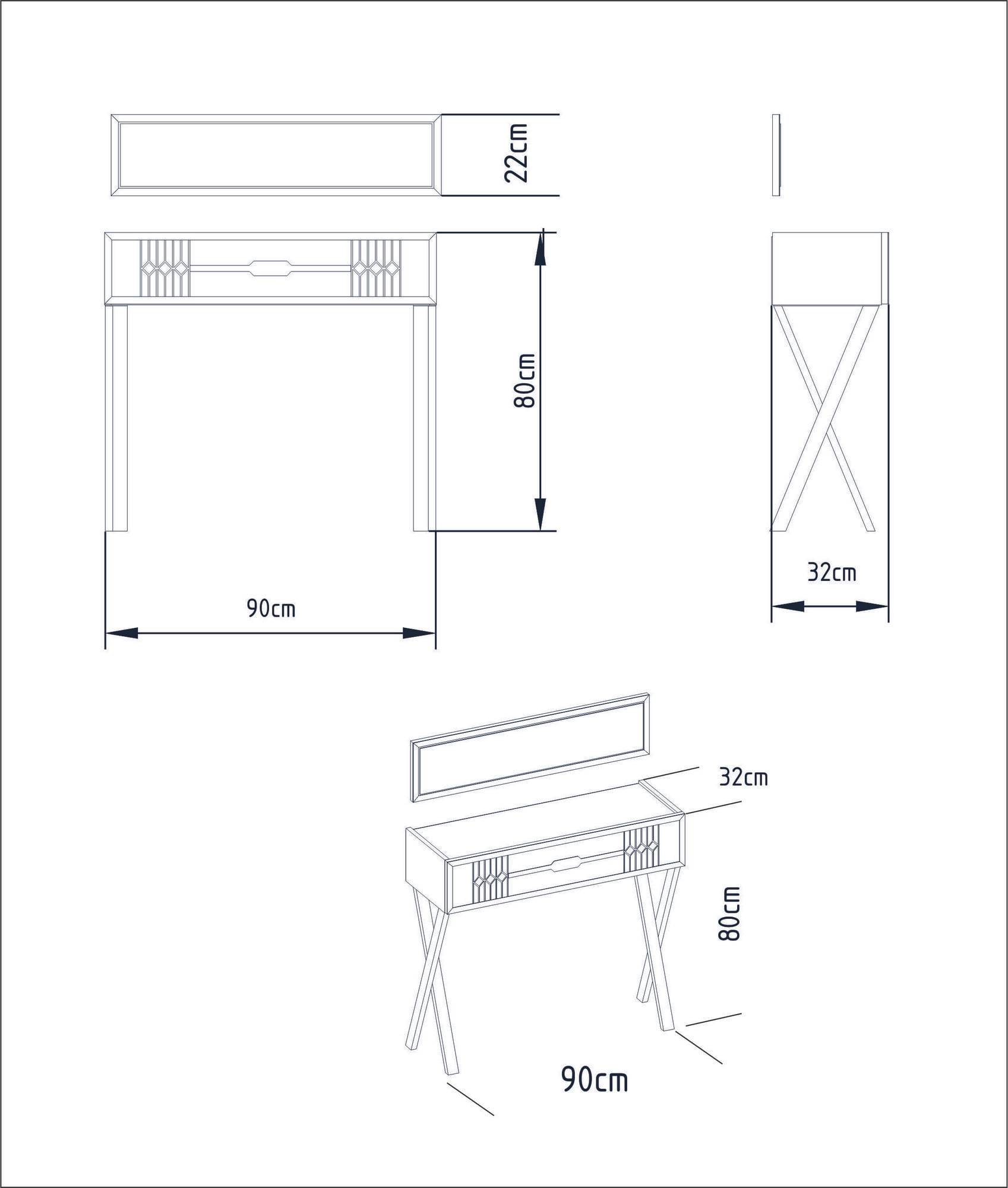 Masa de toaleta, Hanah Home, pal melaminat, alb, 90x32x80 cm — imaginea 4