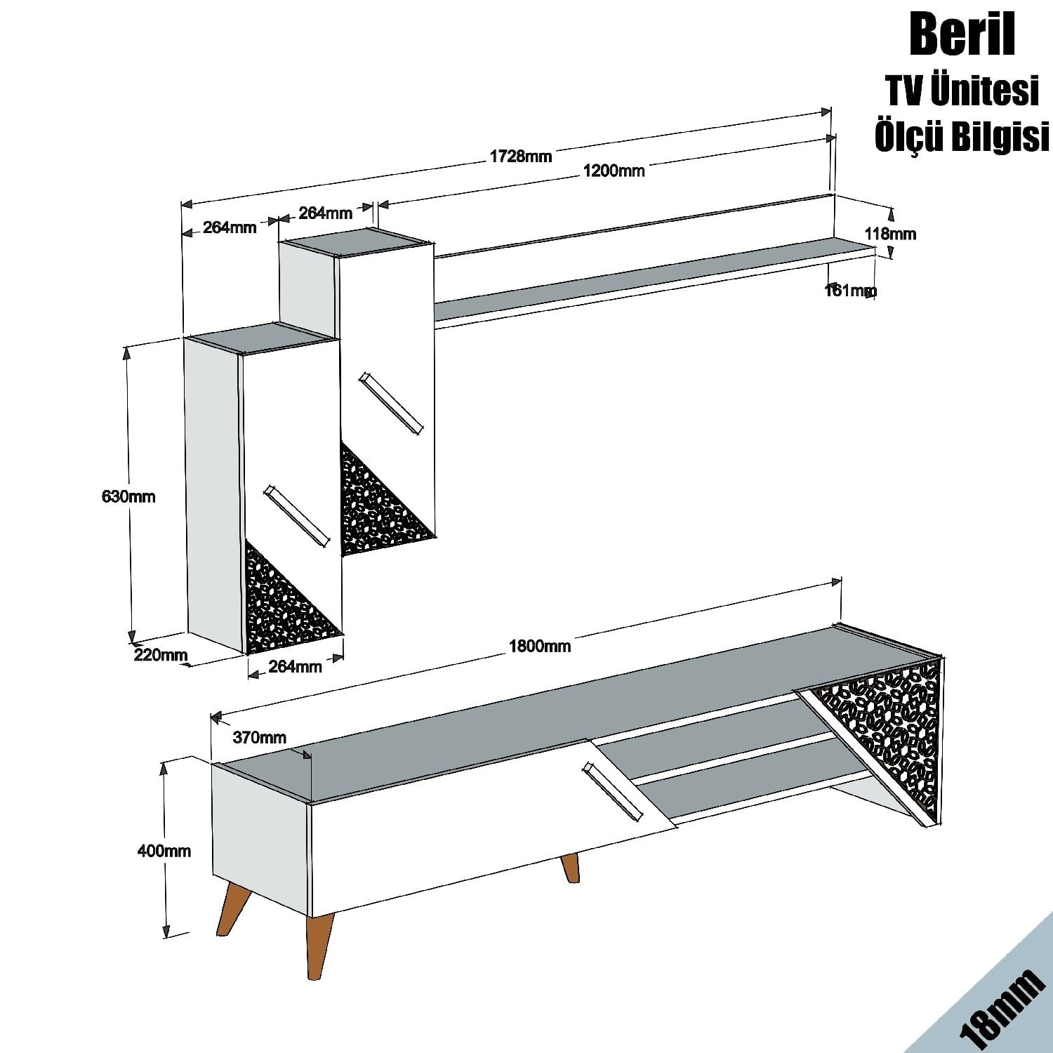 Unitate tv, Hanah Home, pal melaminat, stejar, 180x40x37 cm
