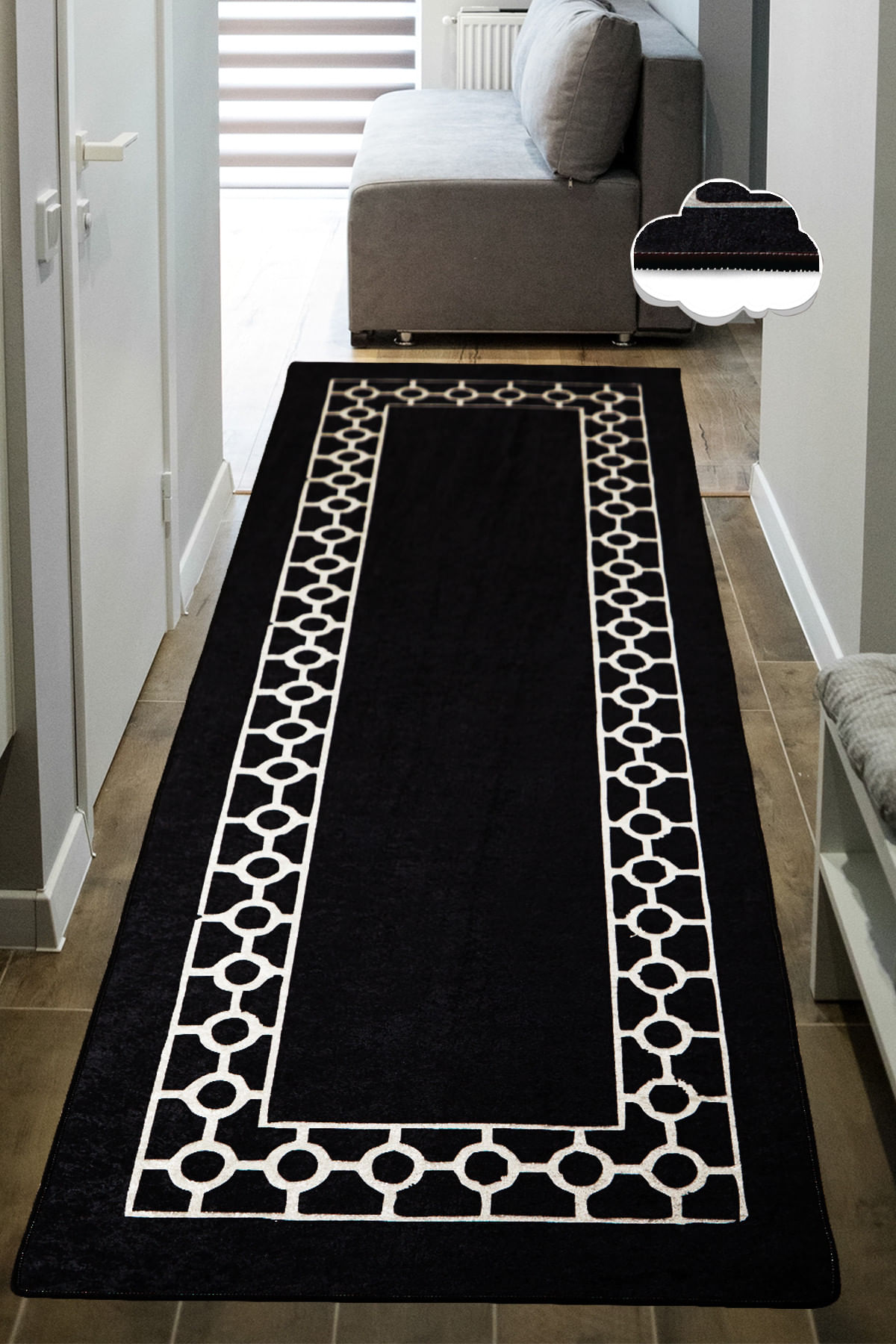 Covoras de intrare, Conceptum Hypnose, alb-negru, 80x300 cm, 100% poliester, antiderapant