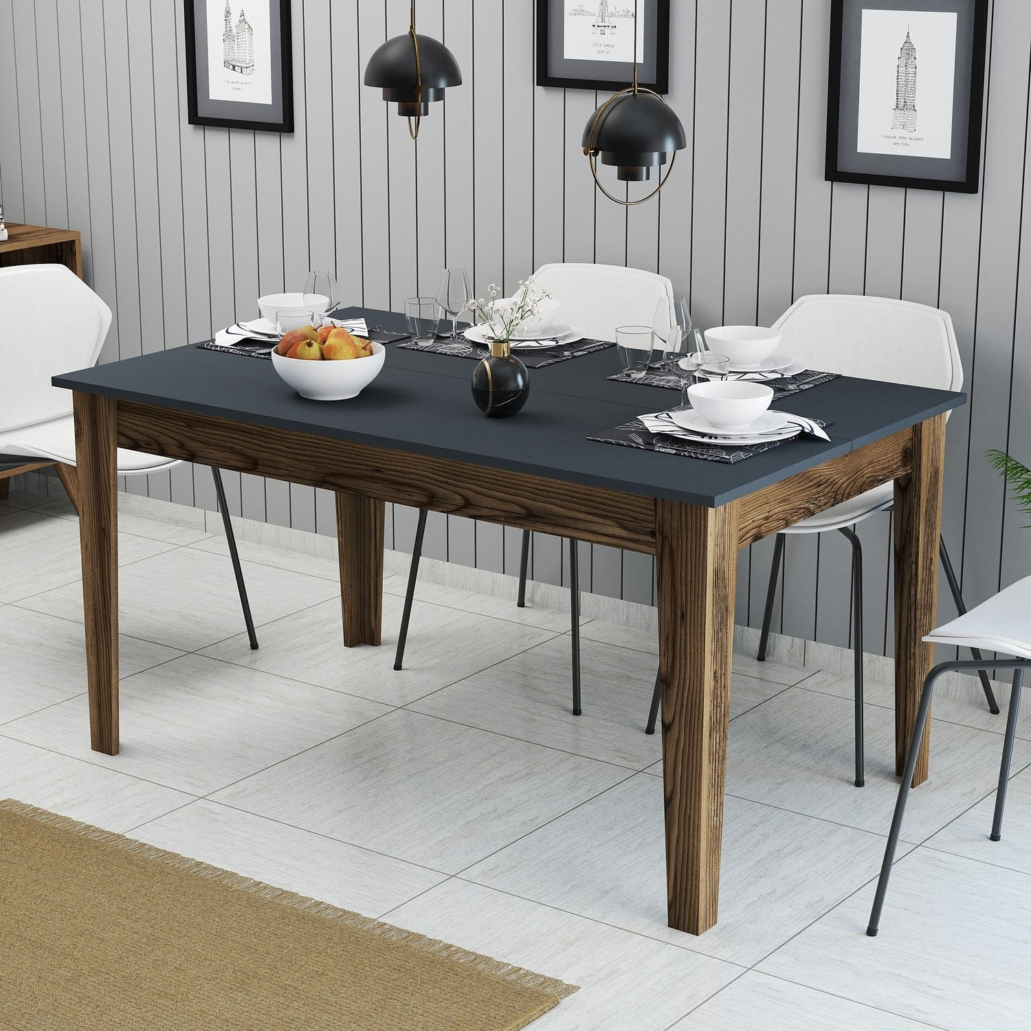 Masa dining, Hanah Home, pal melaminat, nuc si antracit, 145x88x75 cm