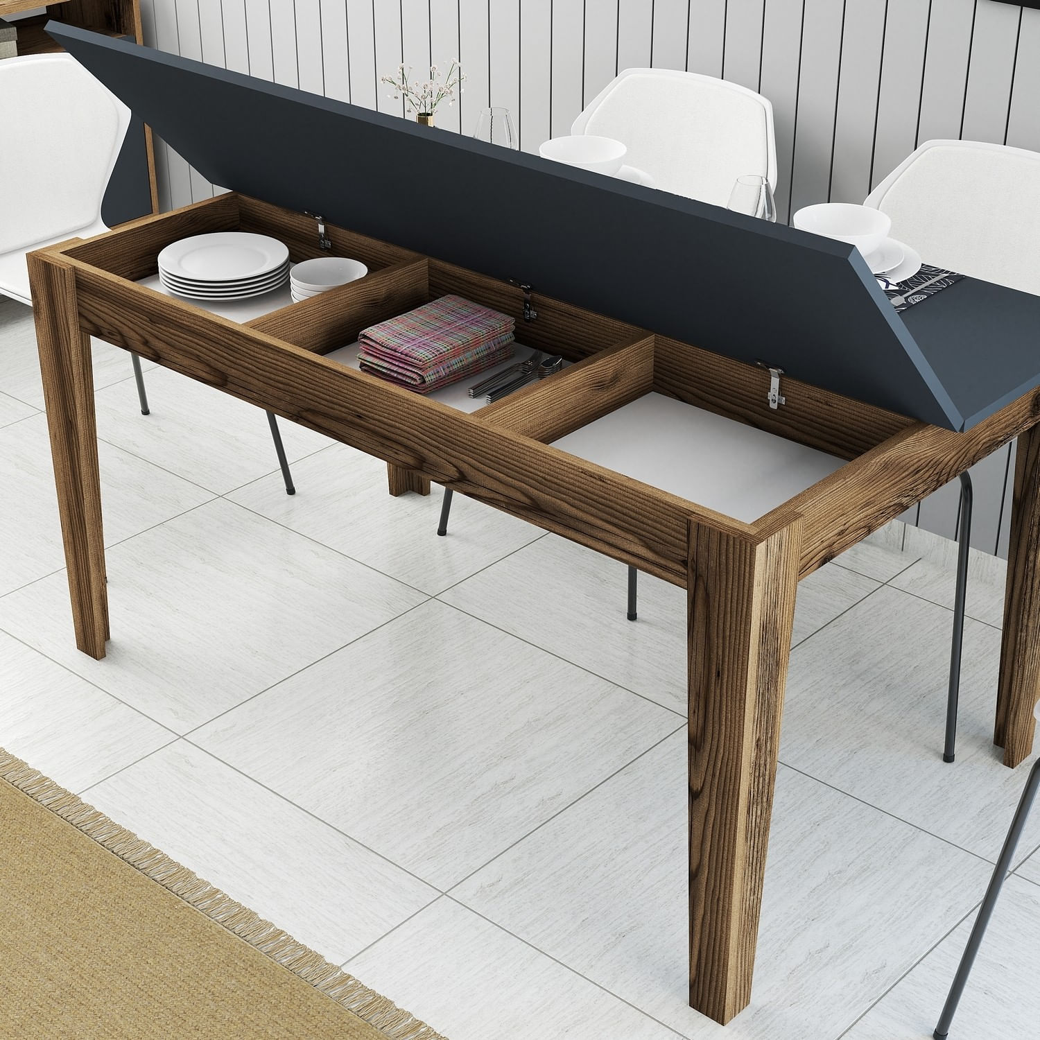 Masa dining, Hanah Home, pal melaminat, nuc si antracit, 145x88x75 cm — imaginea 4
