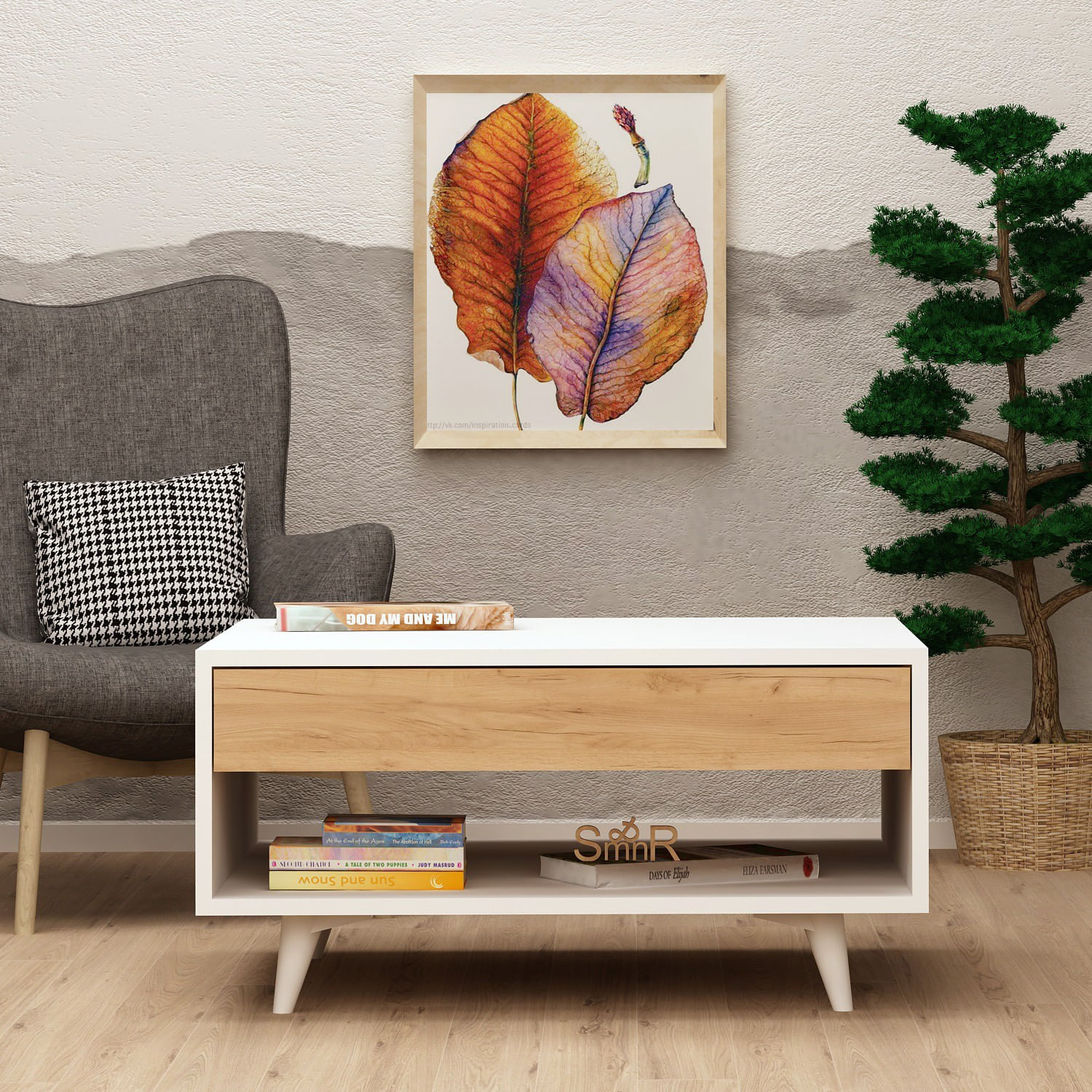 Masuta de cafea, Hanah Home, pal melaminat, stejar si alb, 80x80x40 cm, 811MDD2809 — imaginea 3