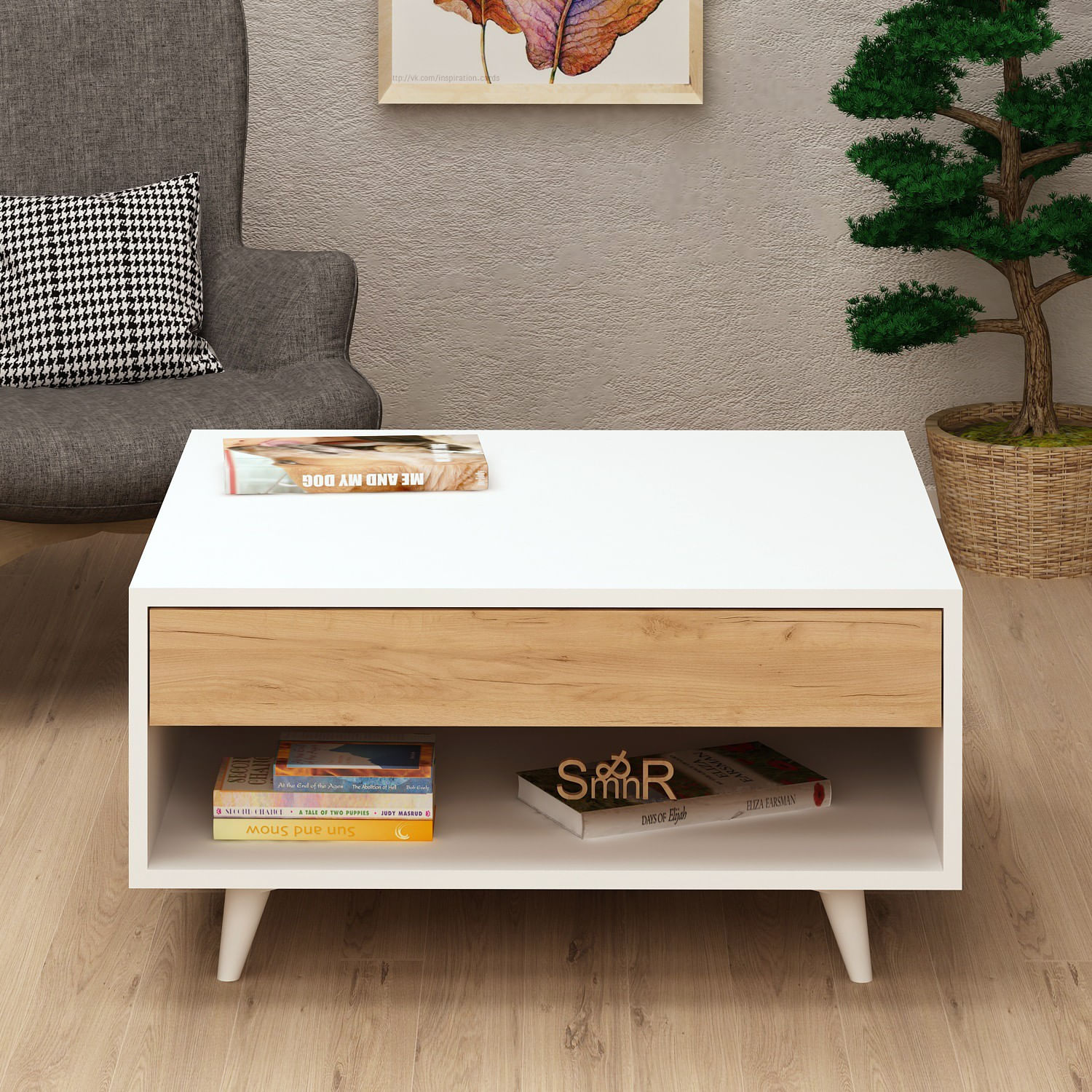 Masuta de cafea, Hanah Home, pal melaminat, stejar si alb, 80x80x40 cm, 811MDD2809 — imaginea 5