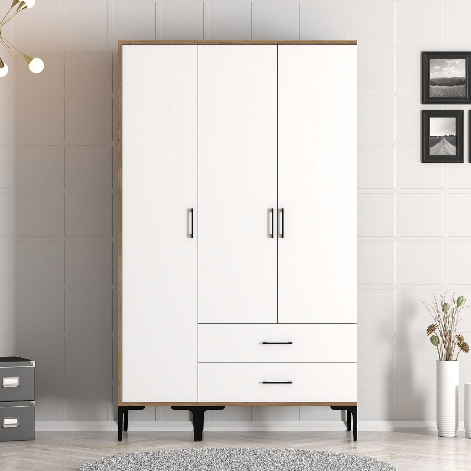 Sifonier, Hanah Home, pal melaminat, nuc si alb, 120x47.5x201.4 cm — imaginea 7
