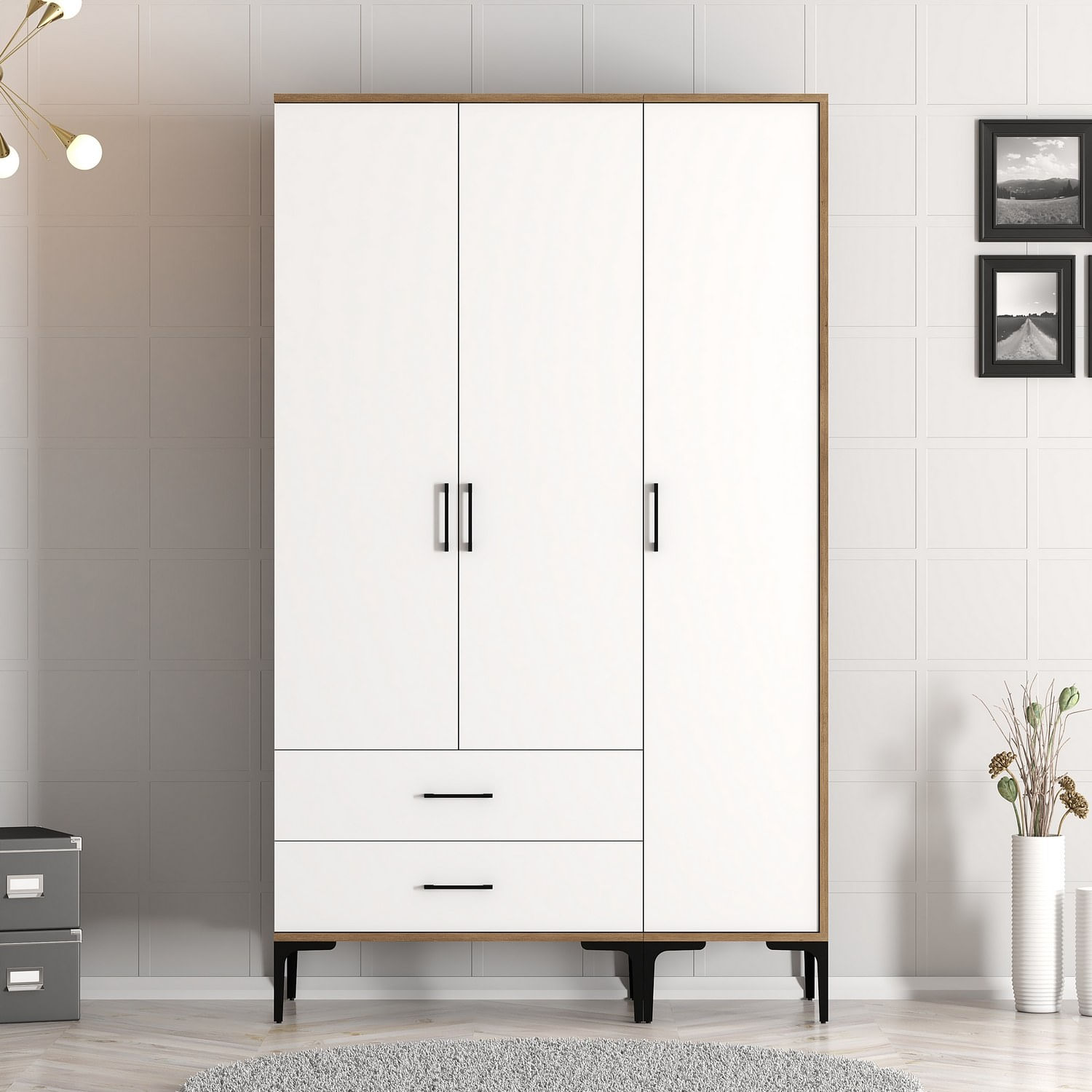 Sifonier, Hanah Home, pal melaminat, nuc si alb, 120x47.5x201.4 cm — imaginea 8