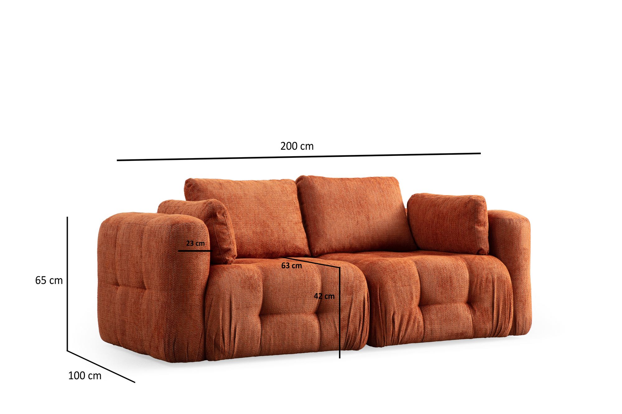 Canapea 2 locuri, Atelier Del Sofa, lemn fag si pal, portocaliu, 300x120x65 cm — imaginea 3