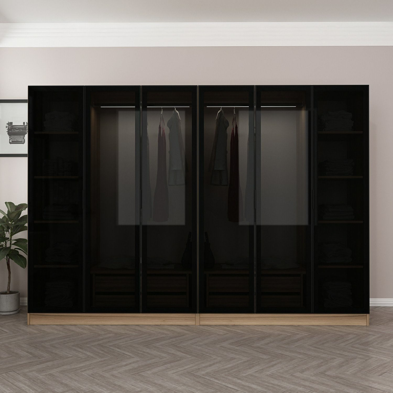 Sifonier, Hanah Home, panou de particule cu melamina, fume, 270x210x52 cm