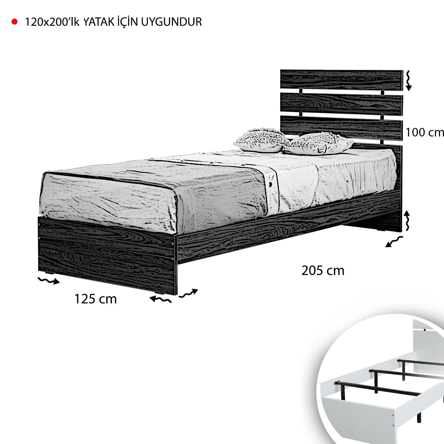 Somiera, Hanah Home, pal melaminat, nuc, 125x205x100 cm — imaginea 2