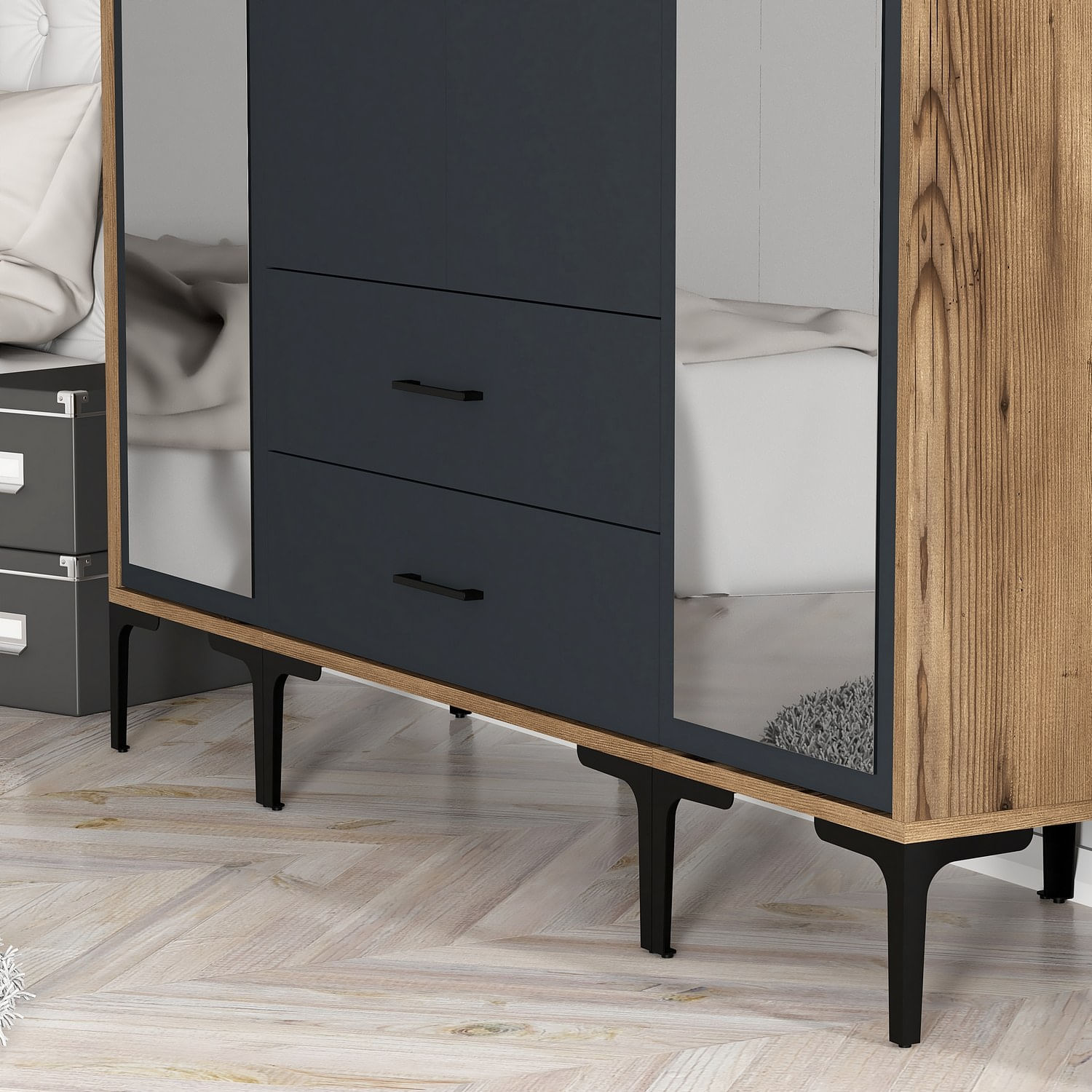 Sifonier, Hanah Home, panou de particule melaminat, nuc si antracit, 160x47.5x201.4 cm