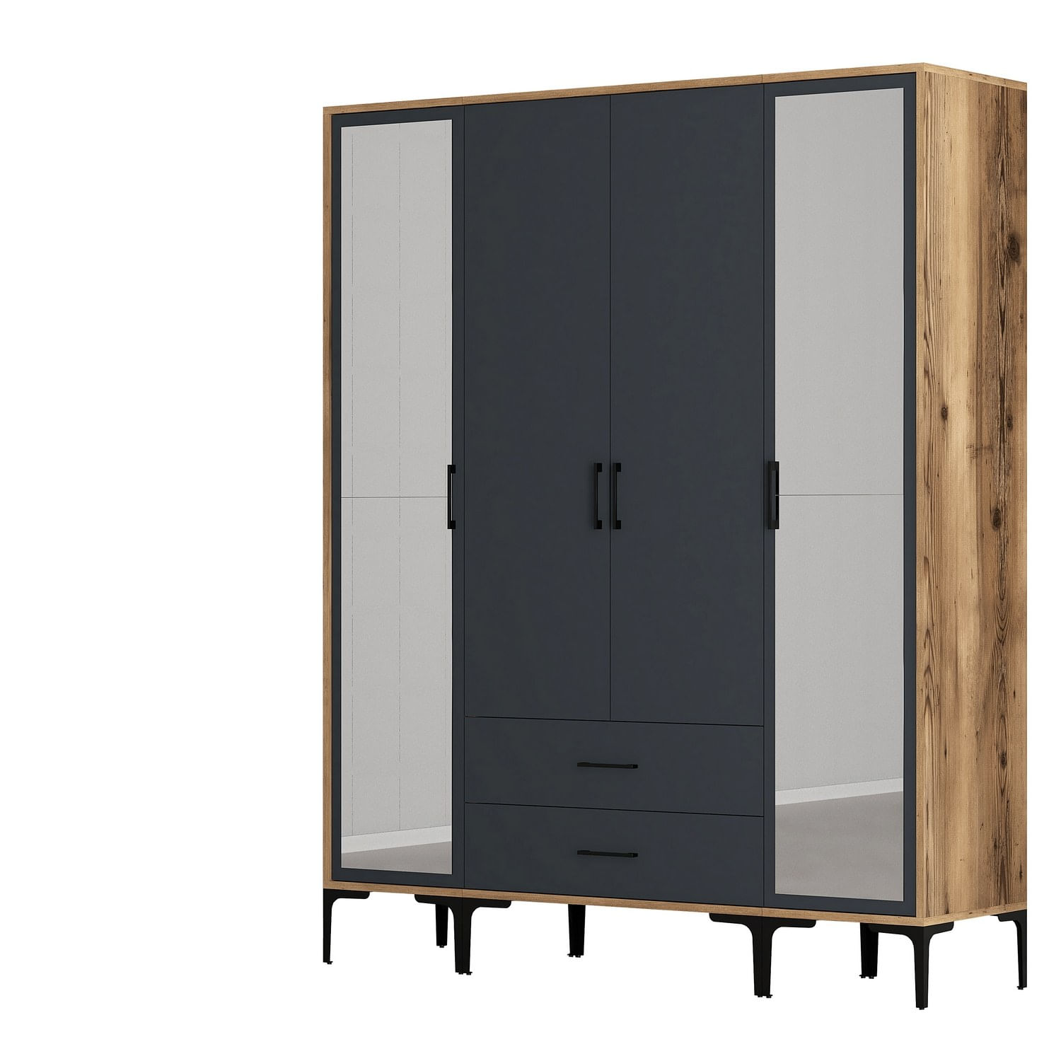 Sifonier, Hanah Home, panou de particule melaminat, nuc si antracit, 160x47.5x201.4 cm — imaginea 2