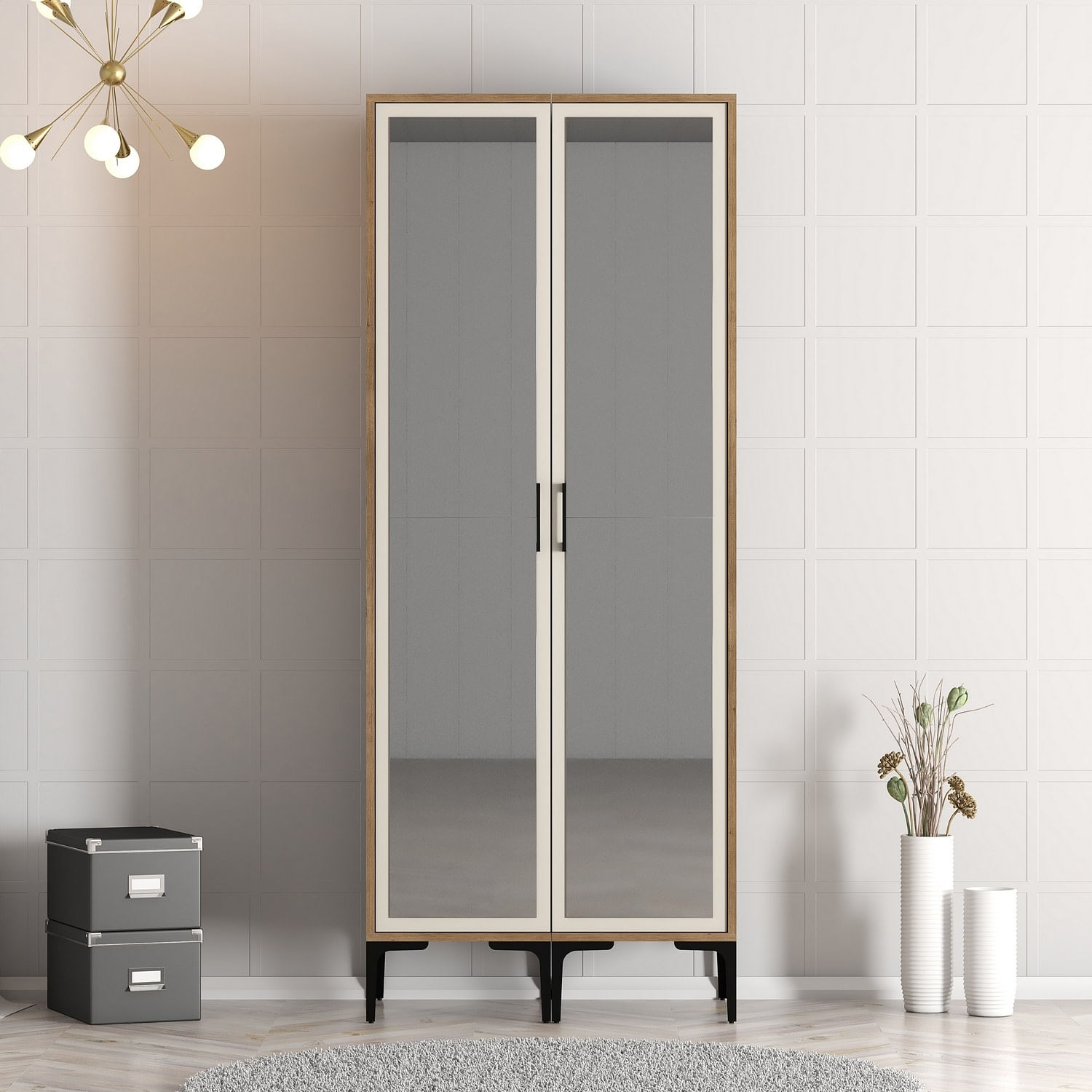 Sifonier, Hanah Home, pal melaminat, nuc si crem, 80x47.5x201.4 cm, 845HCT5436 — imaginea 6